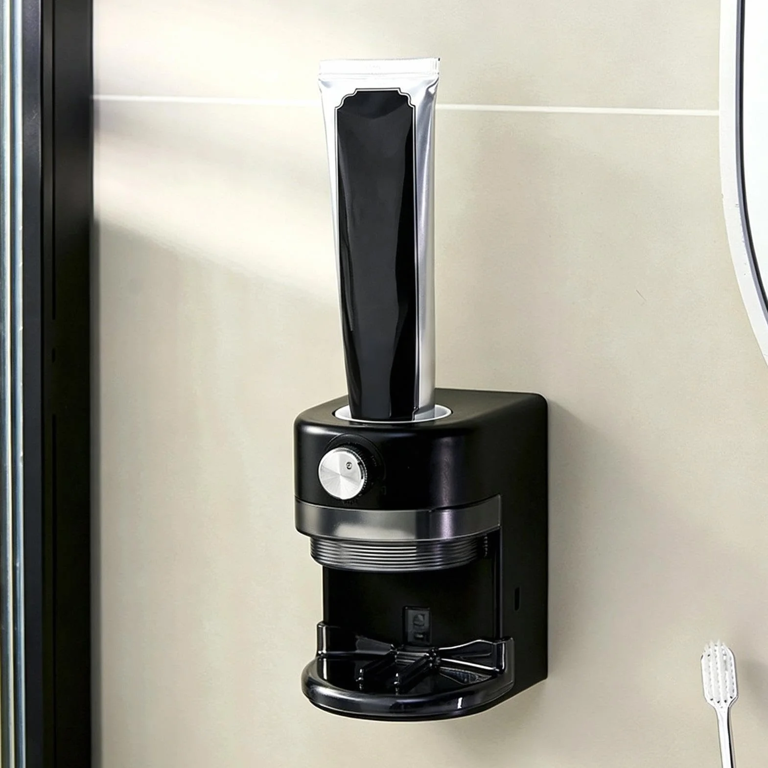 Dispensador de pasta de dientes y soporte para cepillo de dientes, montaje automático en la pared, fácil instalación para uso en baño y dormitorio, solución de higiene conveniente
