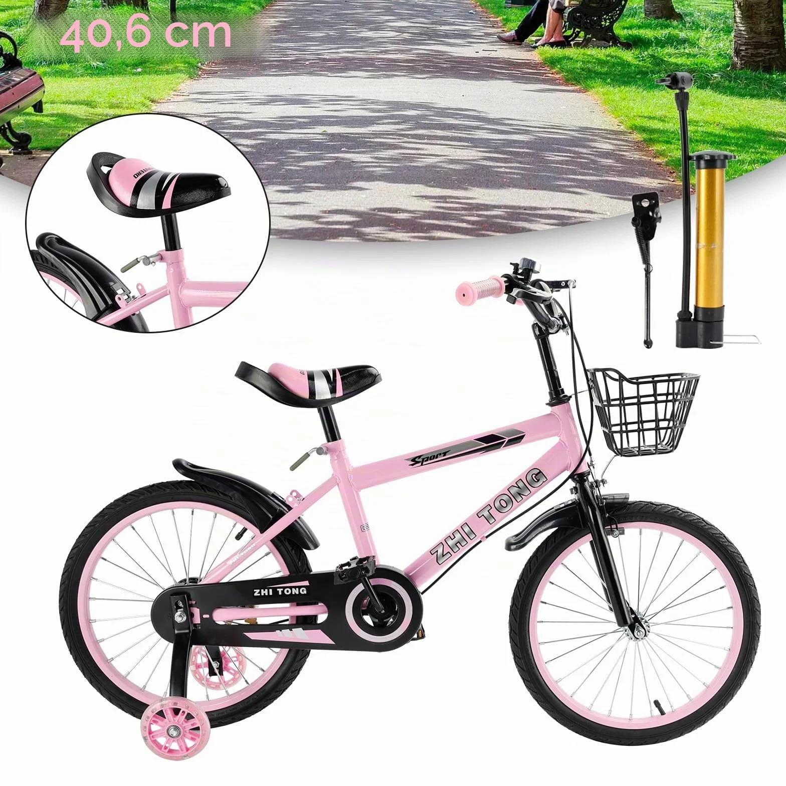 Bicicleta infantil 16 pulgadas, Marco acero carbono, Frenos dobles, Ruedas apoyo desmontables