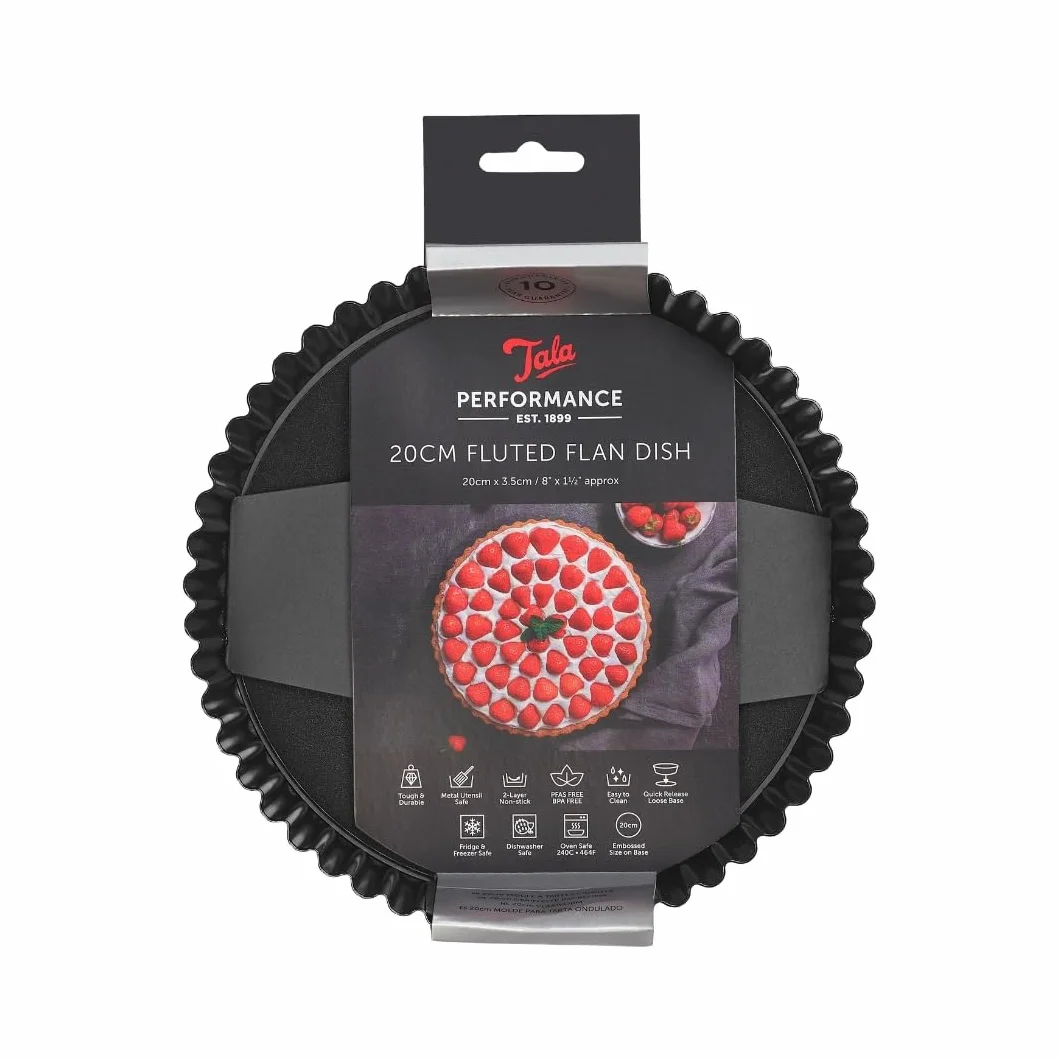 Tala Performance - Lata estriada para tarta (20 cm de diámetro, acero al carbono de calibre profesional con revestimiento antiadherente Eclipse, base suelta, perfecta para tartas saladas o dulces, flans, quiches o postres