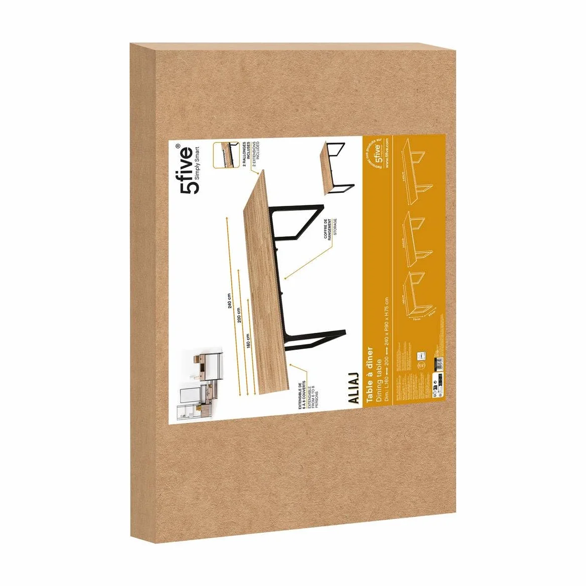 5five - Mesa Extensible aliaj, 6-8 Personas, Efecto Roble Natural