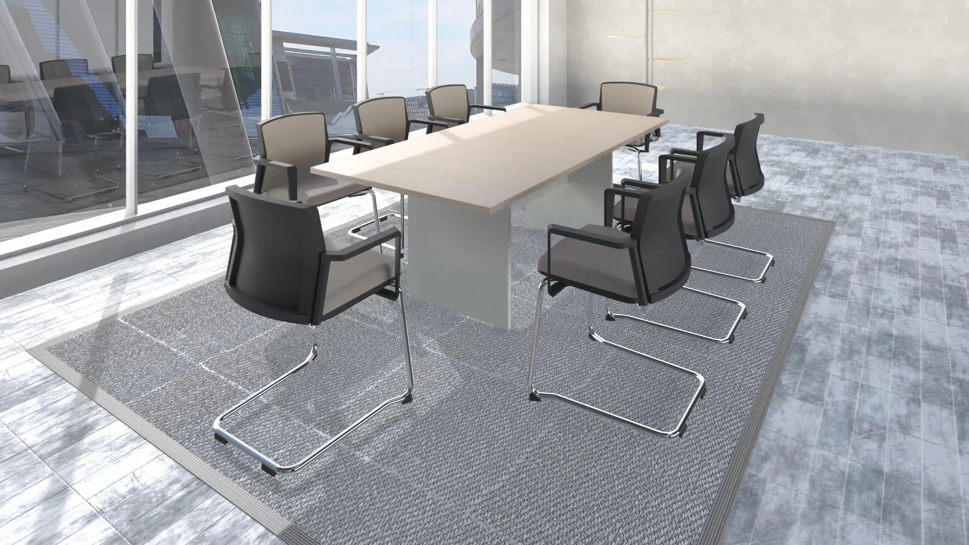 FBasic Mesa de reuniones rectangular de madera - Blanco - 210 x 100 x 73,6 cm