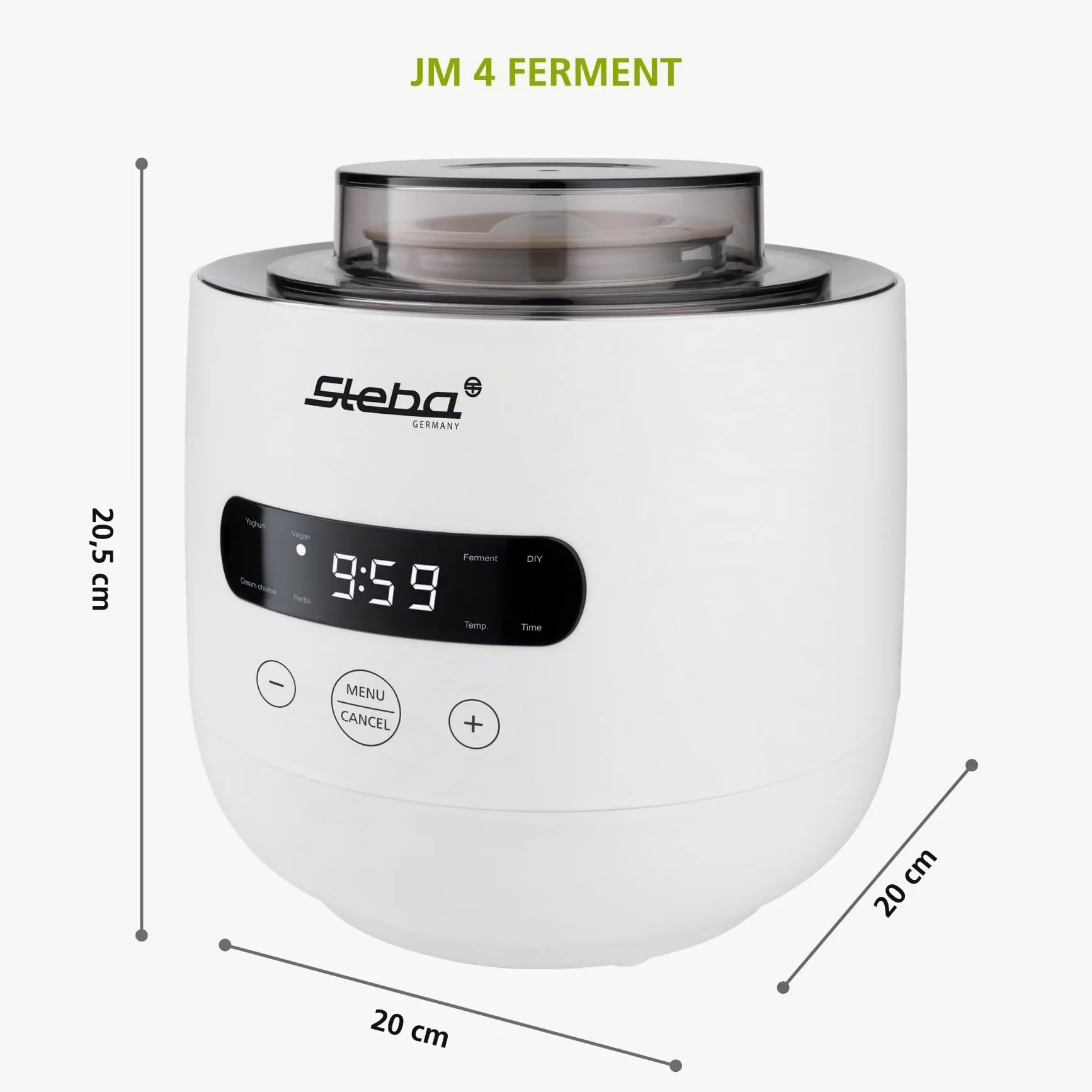 Yogurtera Steba para hacer yogur casero con una consistencia perfecta, 5 programas aromáticos, pies de goma antideslizantes y fácil limpieza. FERMENTO JM 4.
