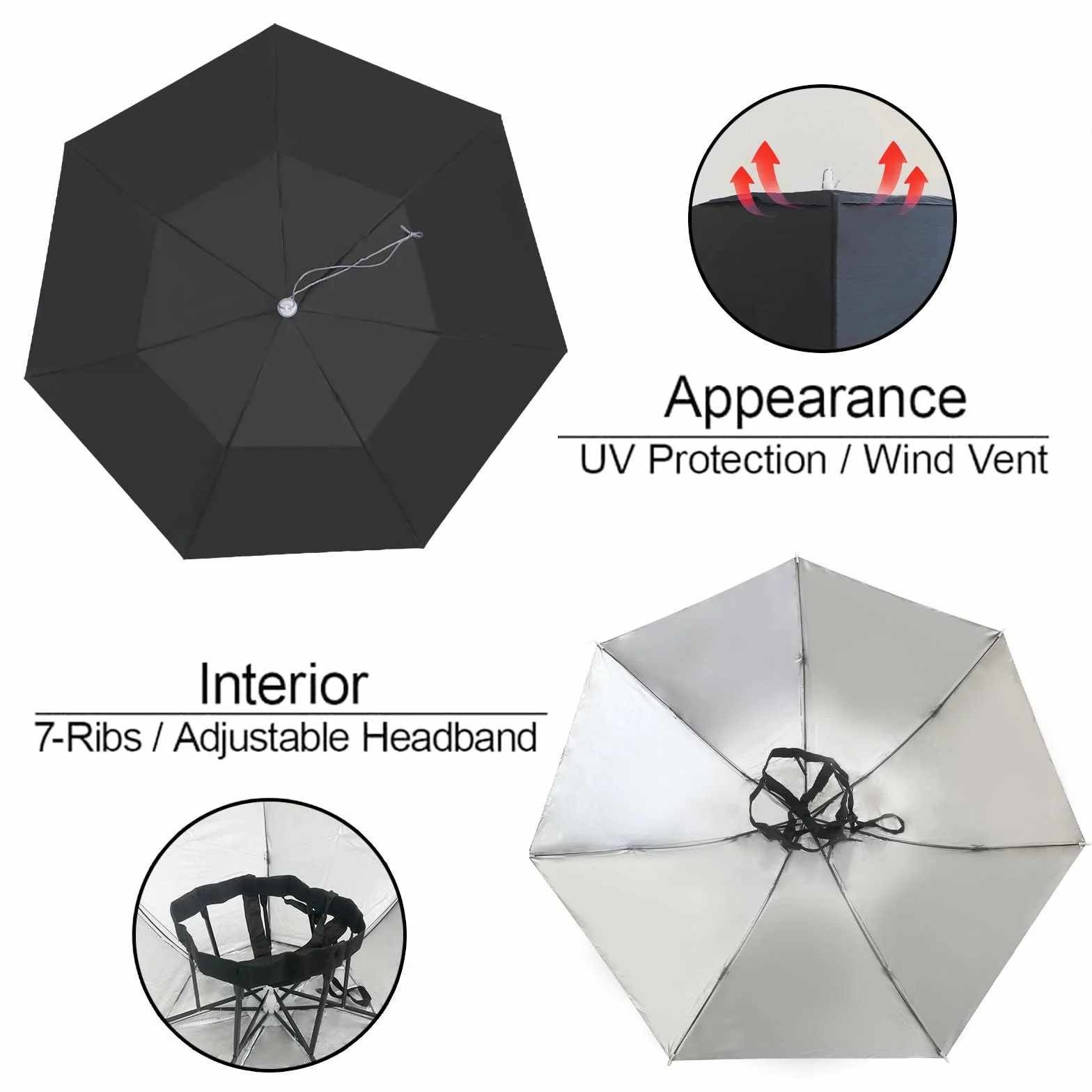 Sombrilla de pesca plegable ajustable 37.4 pulgadas anti-UV impermeable 7 varillas