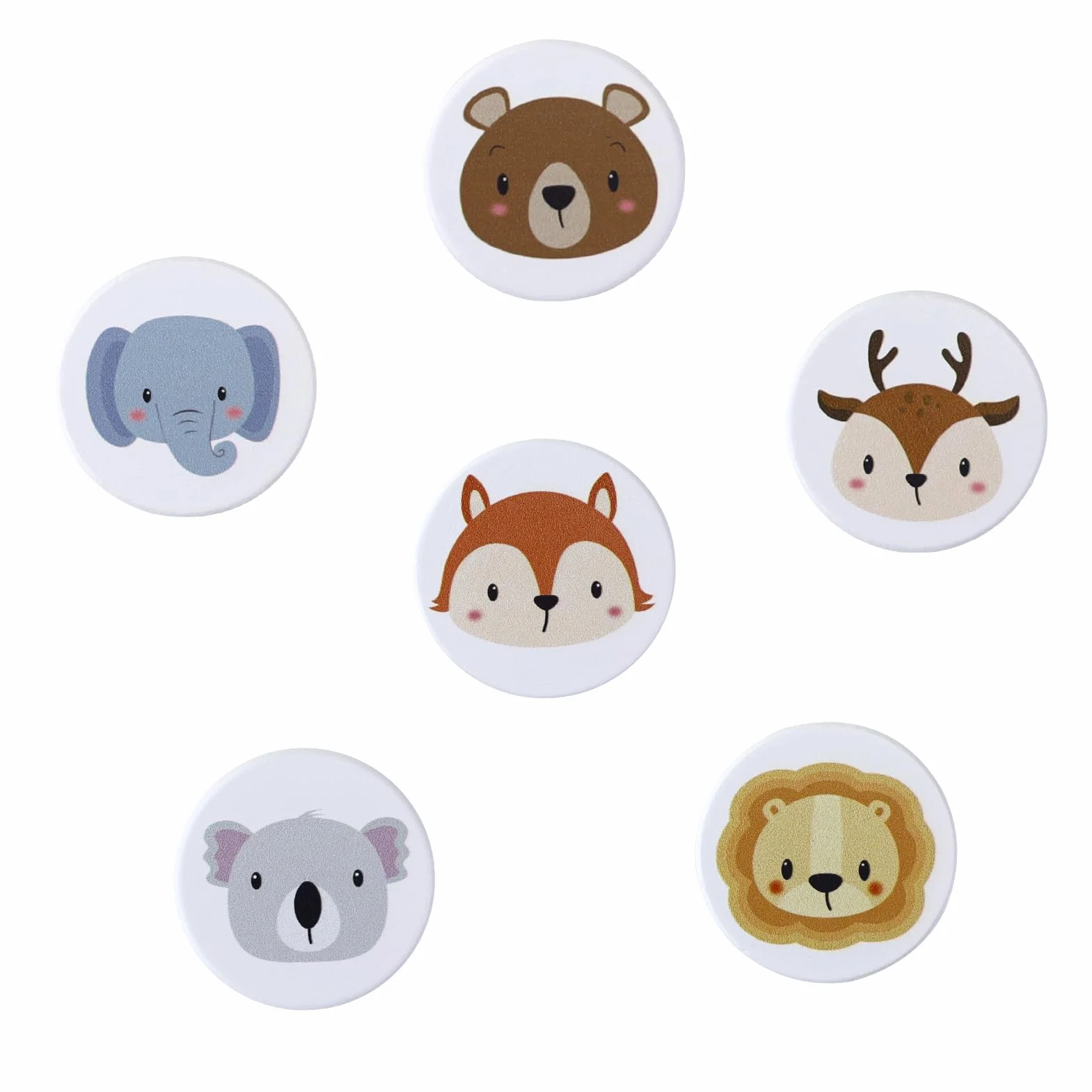 6 Piezas Pomos de madera para habitación infantil, pomos redondos con tornillos, pomo para armario infantil para Cajón de Tocador de Cocina (Patrón de Animales)