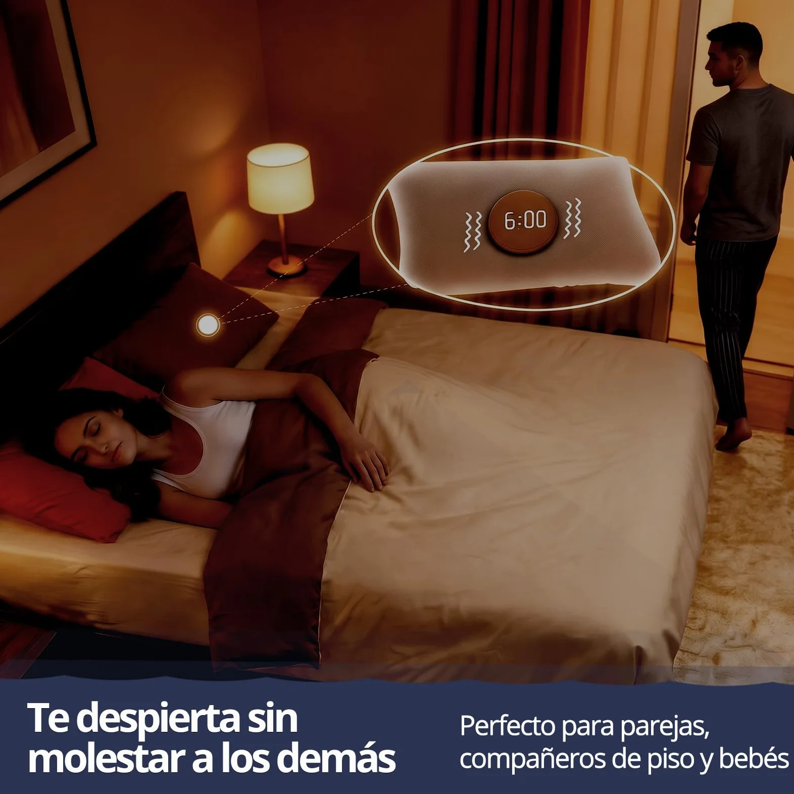 REACHER Despertador vibratorio para dormilones, Despertador Fuerte para Dormitorio, Alarma vibratoria bajo la Almohada, atenuación automática, sin Cables y Recargable, Ideal para sordos