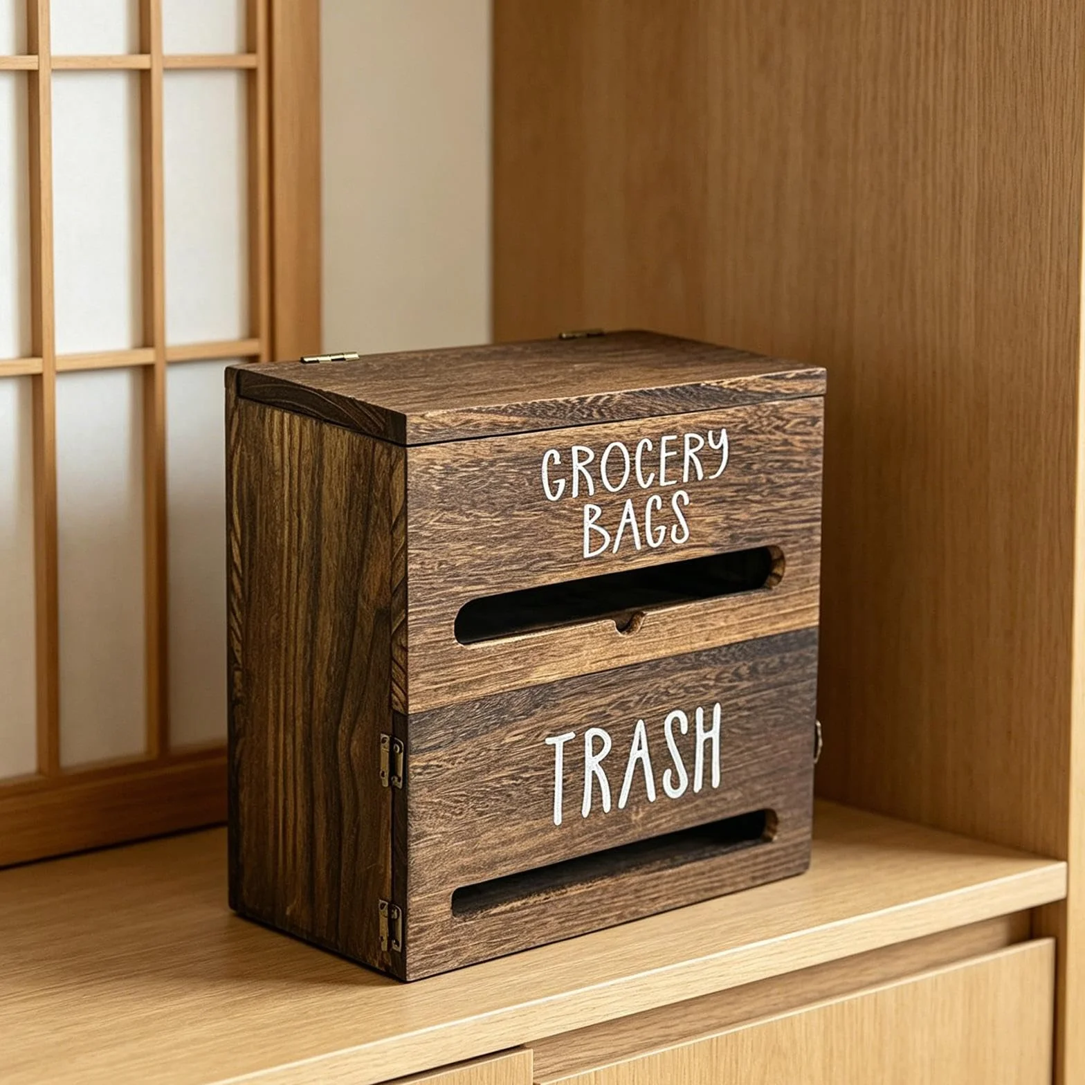 Dispensador de Bolsas de Basura de Madera Multifuncional para Colgar en Pared Apto para Organizar Bolsas Útiles y Objetos Diversos Adecuado para, Marrón Oscuro, Individual