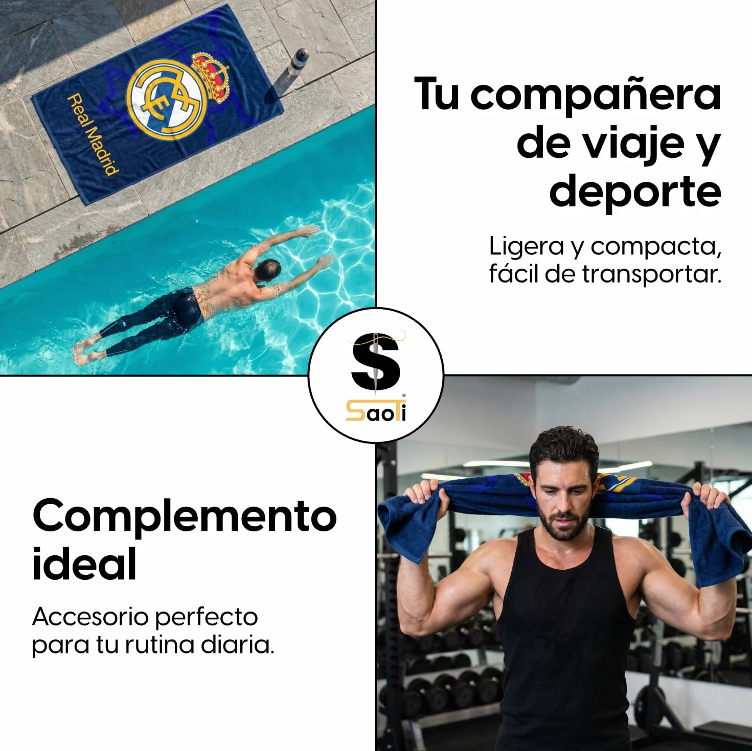 SaoTi Toalla Baño Grande Algodón 320g 75x150 cm - Toallas Ducha Ultra Absorbentes Gimnasio - Toallas Playa Fútbol Equipo Merengue Secado Rápido Adulto