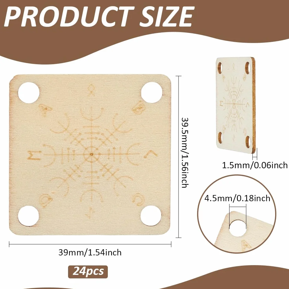 FINGERINSPIRE 24 tarjetas de tejido de madera para tableta, 4 agujeros, 39 mm, cuadradas, color almendra blanqueada, tablero de telar de madera, herramienta de tejido hecho a mano, suministro de