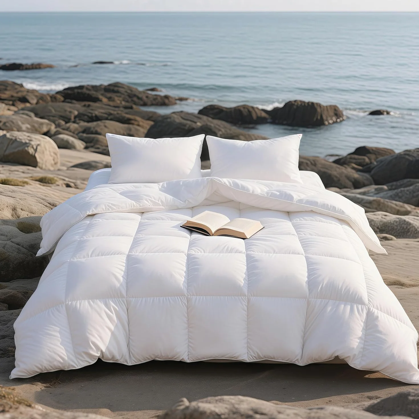 APSMILE Edredón Cama 90-70% Plumas y 30% Plumón, 100% Algodón Orgánico, Edredón Relleno Nórdico Plumón Verano 180gr/㎡, Esponjoso, Certificado Oeko-Tex y RDS(Blanco, 155x220cm)