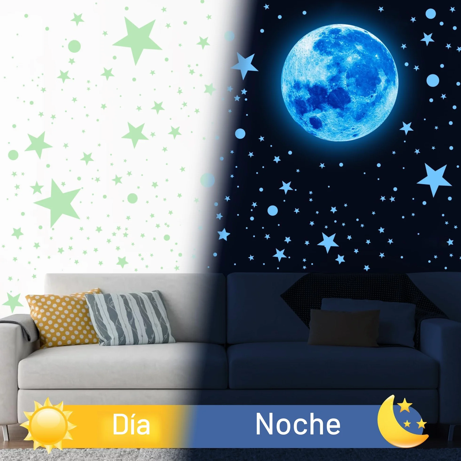 512Pcs Estrellas Fluorescentes Pegatinas Infantiles para Techo Pared Luna Puntos Luminoso Decoracion Habitación