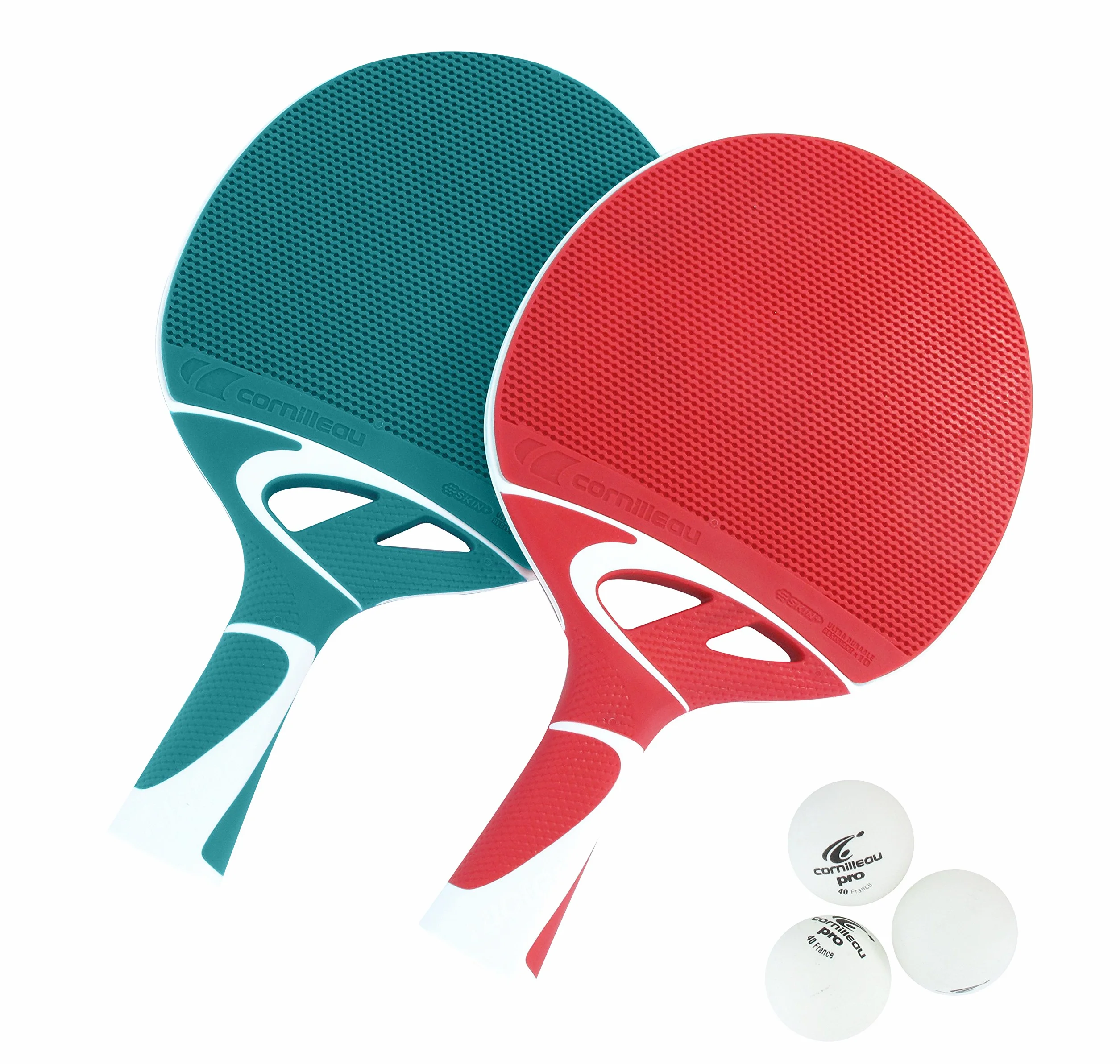 Cornilleau Tacteo Duo Set de 2 Raquetas y 3 Pelotas, Unisex Adulto, Verde/Rojo