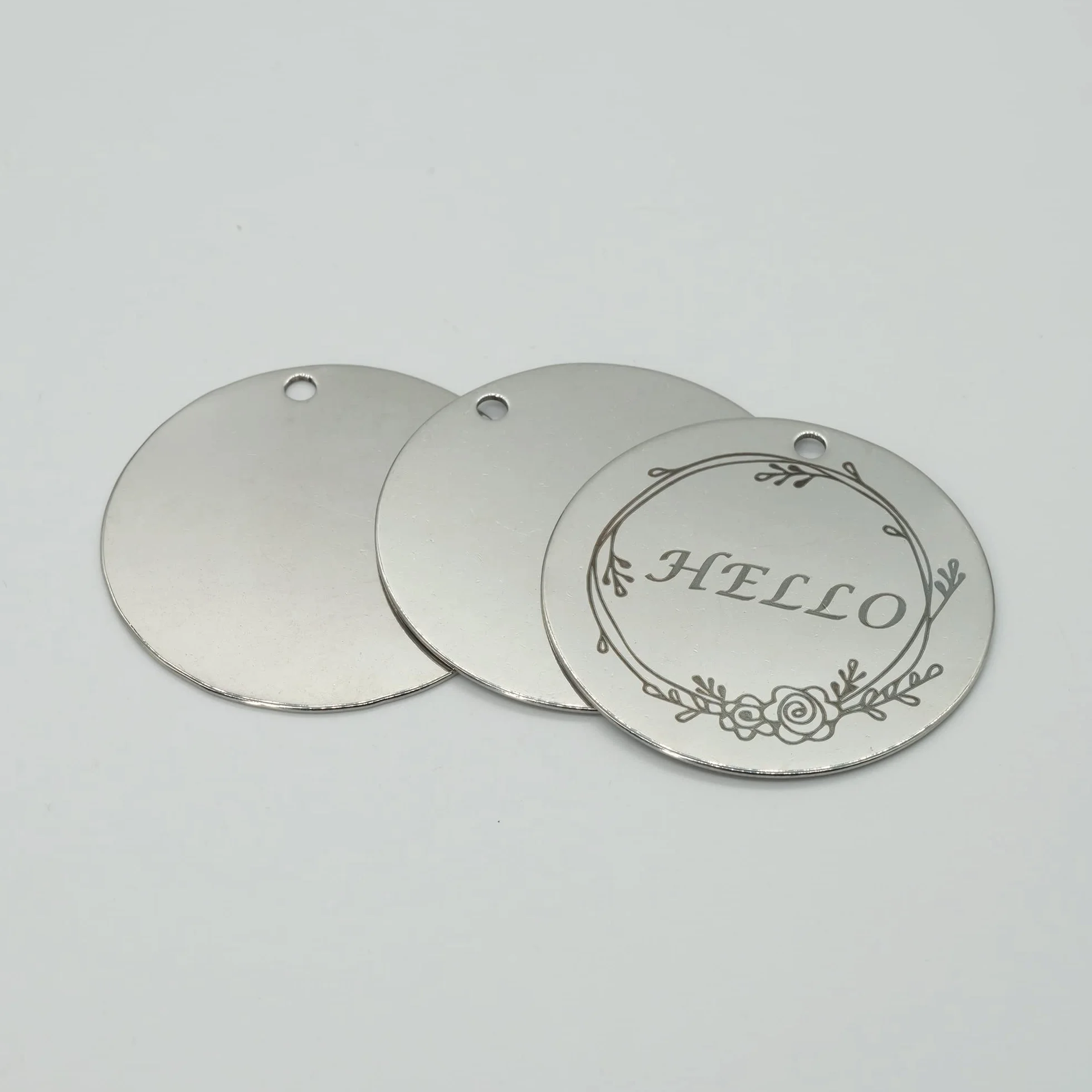 Etiquetas redondas de metal para grabado en blanco de 3,8 cm con agujero, etiquetas en blanco de acero inoxidable, paquete de 25