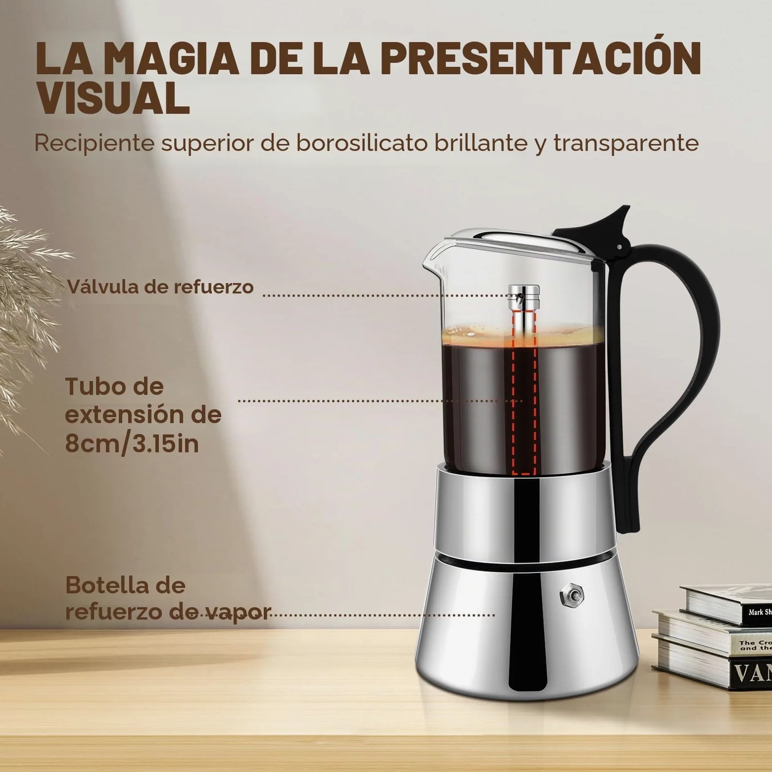 Cafetera Espresso Transparente de Acero Inoxidable 304 Moka Pot Cafetera Espresso Cafetera Percoladora Capaz Cafetera Moka Cafetera Percoladora Para Casa y Camping 6 Taza 350ml