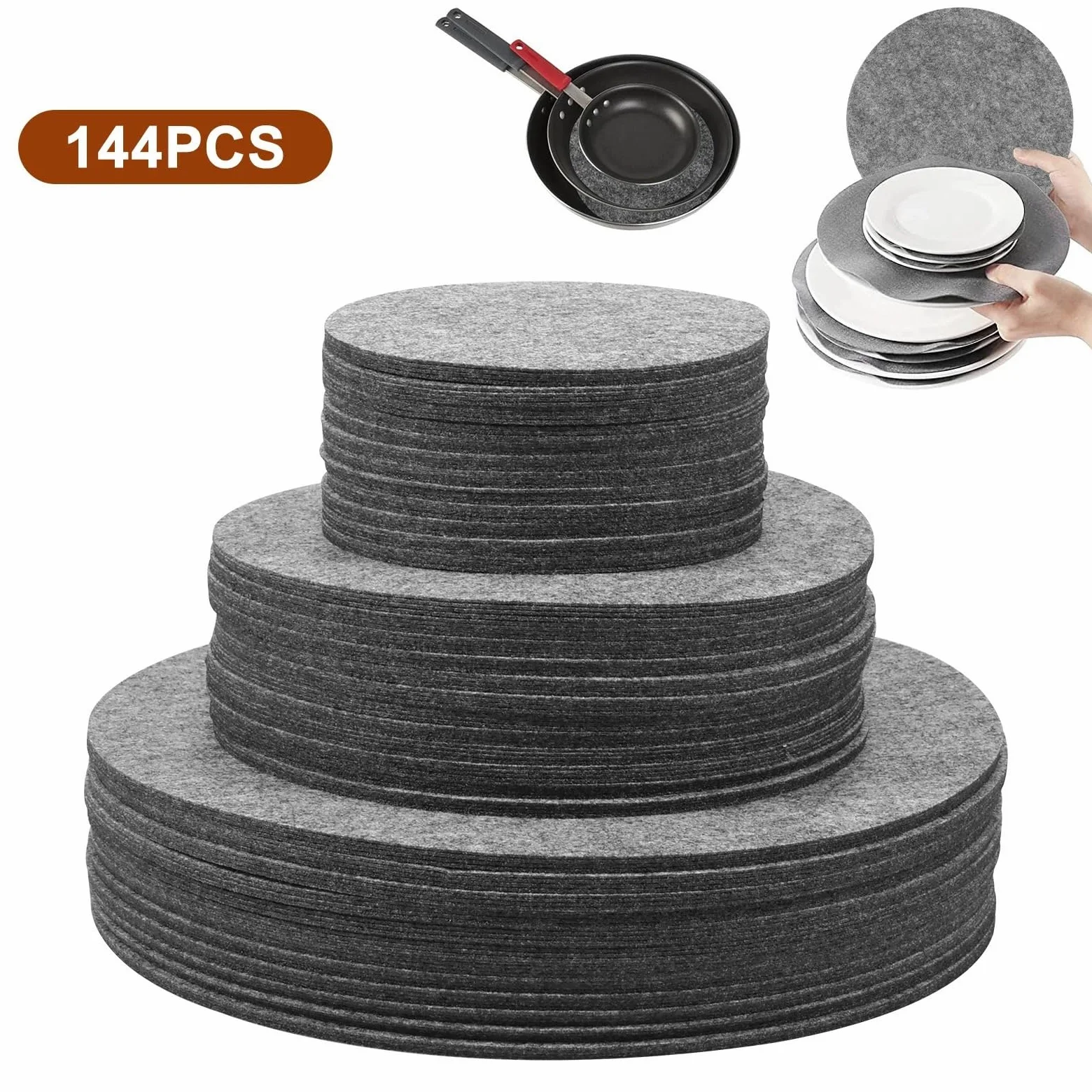 144 Uds Protectores de ollas y sartenes Almohadilla divisora ​​de Fieltro 3 tamaños Almohadillas separadoras for Proteger separadores Utensilios Cocina per Pentole