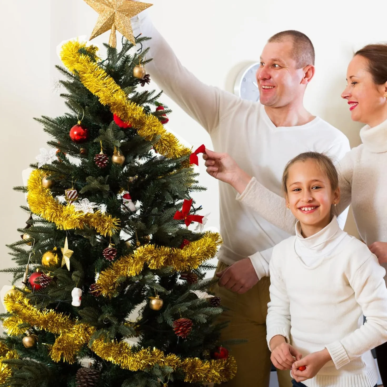 10 guirnaldas de espumillón de Navidad, guirnalda de 2 m para árbol de Navidad, guirnalda de lametta, espumillón brillante, guirnalda de decoración de árbol de Navidad, para Navidad, bodas, fiestas de