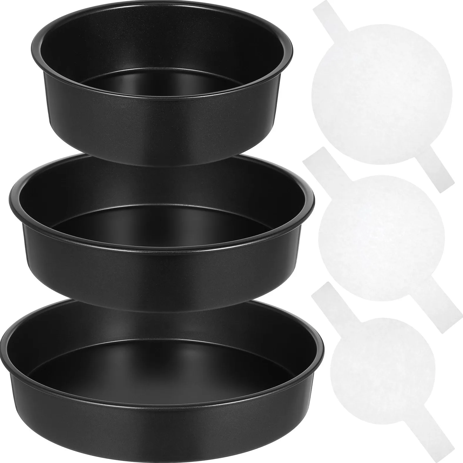 Zerodeko 3 Moldes Redondos para Hornear Pasteles de Acero al Carbono con Papel de Pergamino, Antiadherentes y Fáciles de Usar para Diversas Situaciones de Repostería