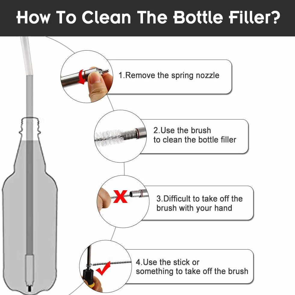 Magiin Beer Bottle Filler with Nylon Cleaning Brush, Llenadora de Botellas de 304 Acero Inoxidable,13.7 Inch, Embotellado Relleno para Cerveza, Vino Casera