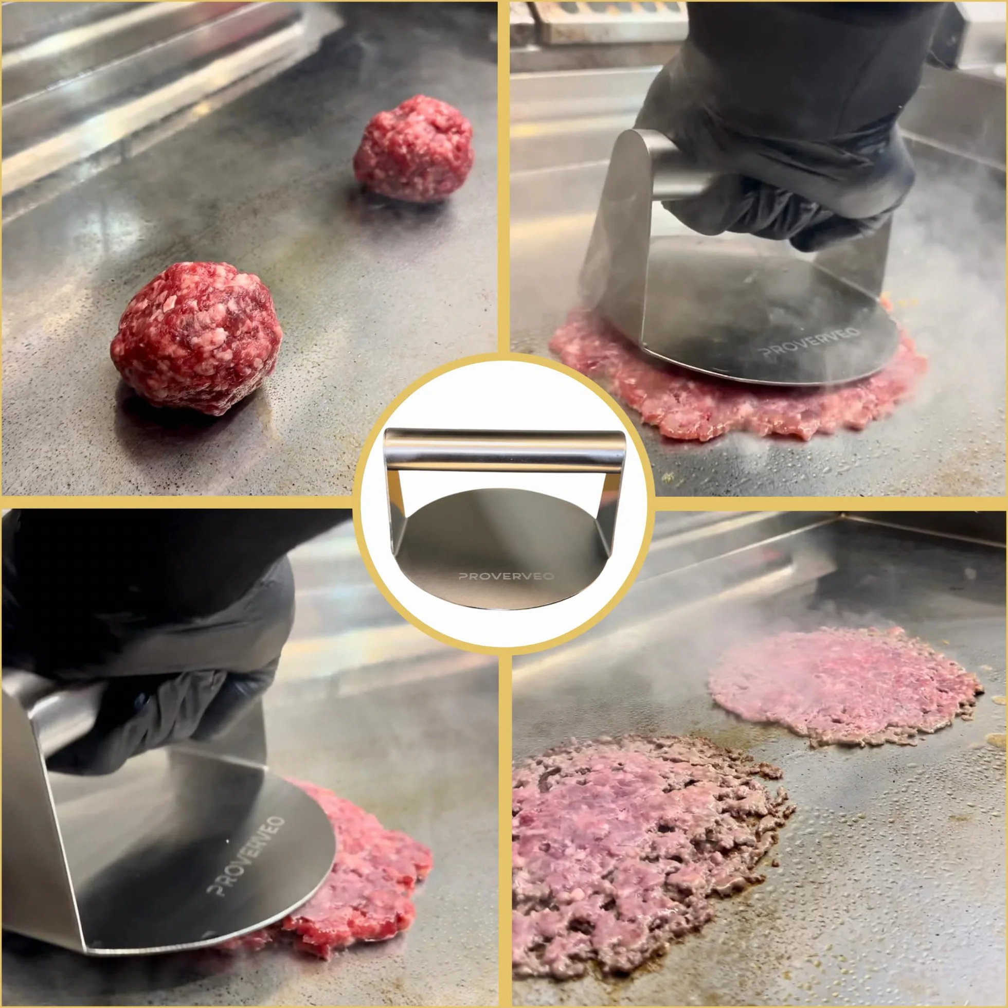 Smash Burger de Acero Inoxidable + Recetario de Hamburguesas | Prensa Hamburguesas | Smasher Redonda | Aplastador Profesional Antiadherente | Burger Press