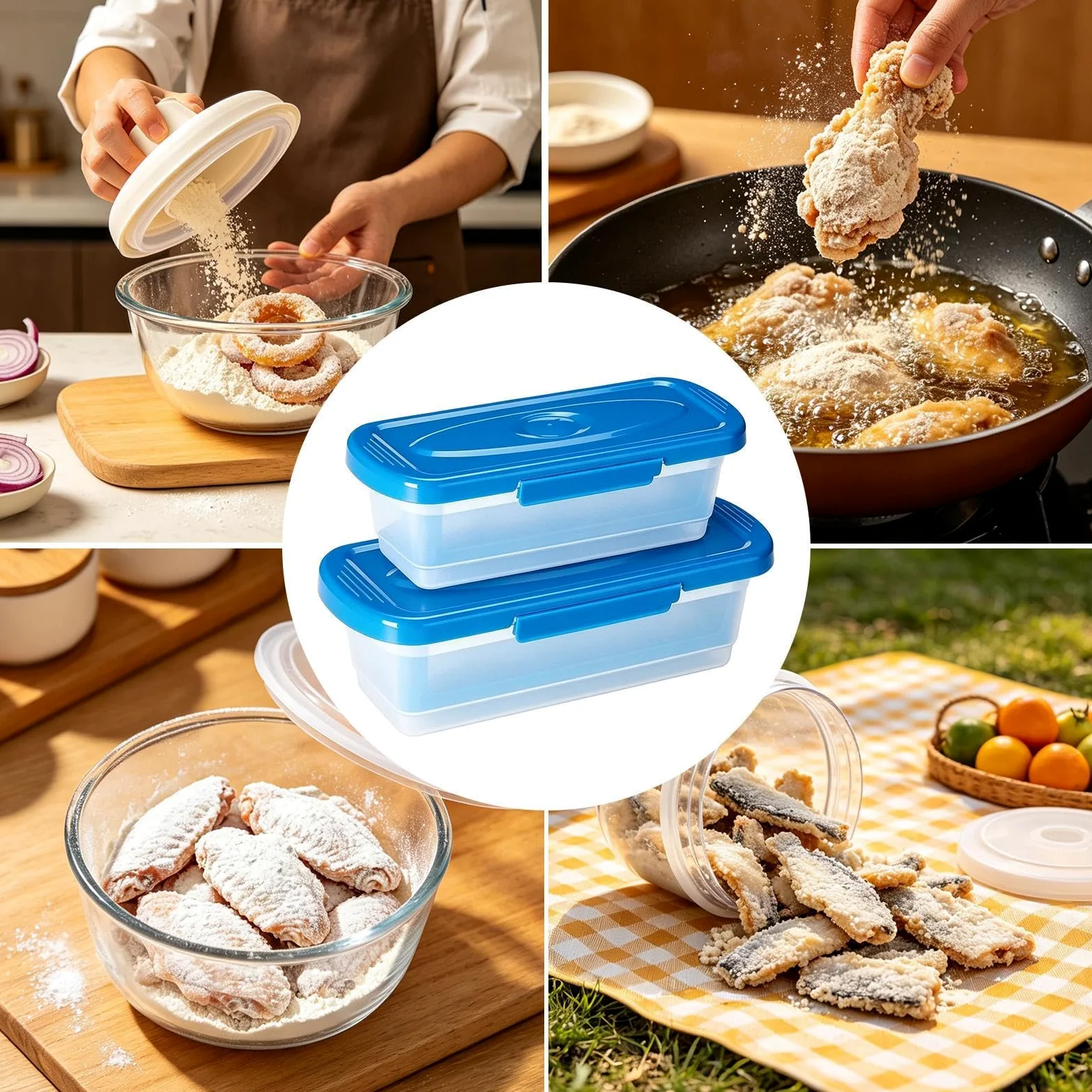 Genérico Bol Agitador Para Empanar Con Tapa 2 Piezas Utensilios Cocina | Recipiente Agitador Para Empanar Pescados Alitas De Pollo, Verduras, Hogar, Cocina, Restaurante, Y Comedor