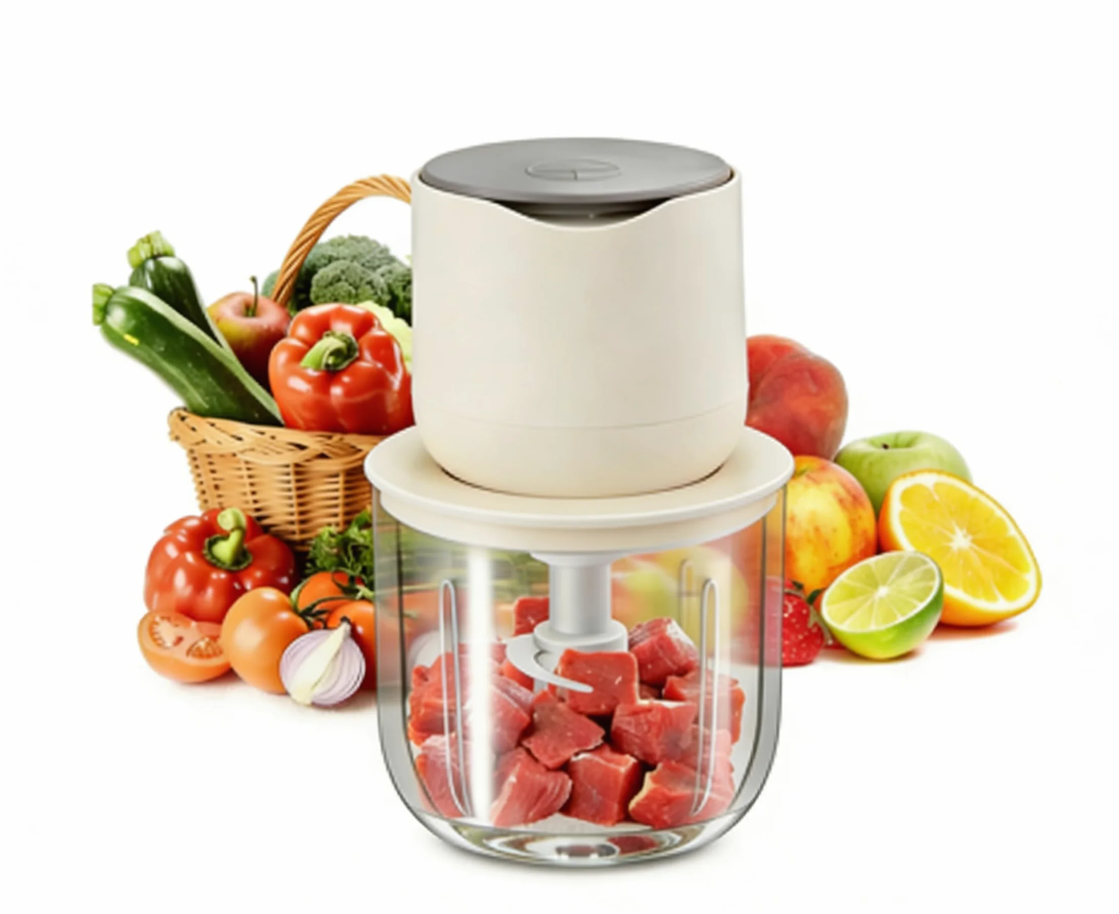 Picadora de ajo eléctrica de 600 ml, mini picadora de verduras recargable por USB, picadora de ajo, picadora de cebolla, picadora de alimentos para salsa de carne de jengibre, chile, procesador de