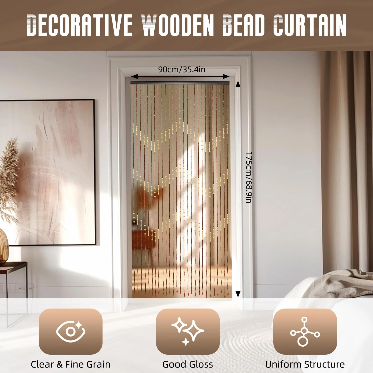 Generic - Cortina de cuentas de madera (bambú, 90 x 175 cm), diseño retro