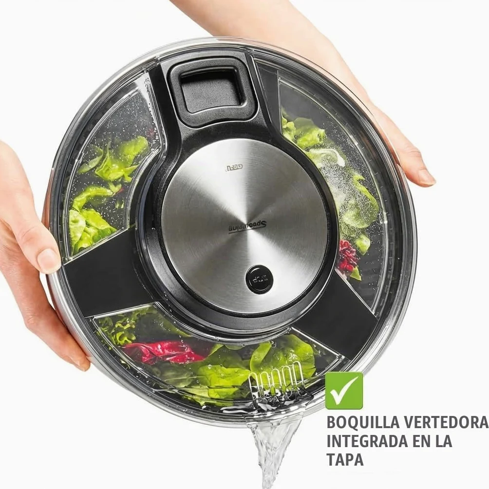 Gefu Speed Wing 28160 - Centrifugadora de ensalada en recipiente de acero inoxidable