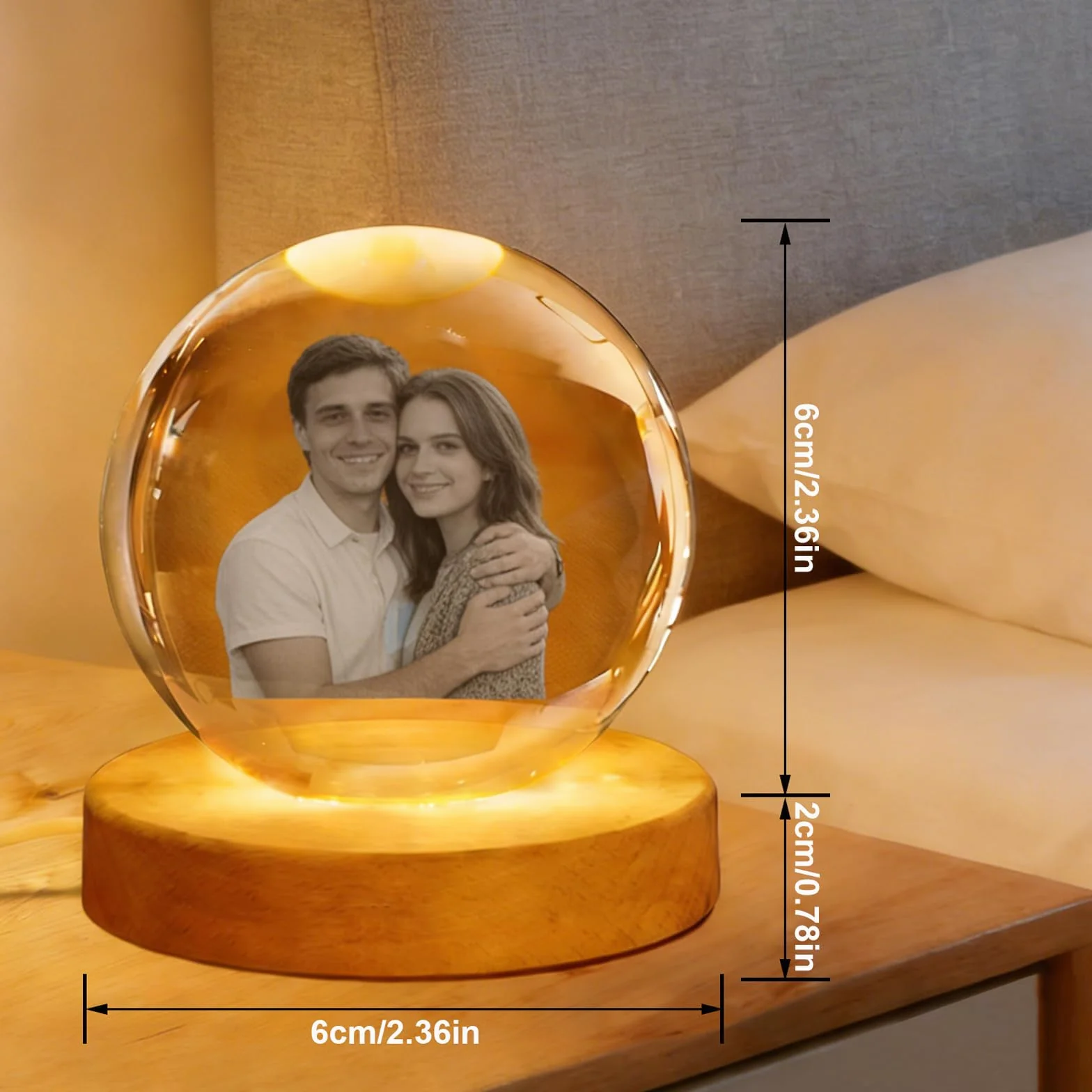Personalizada Bola de Cristal Grabada con Foto, Regalo Conmemorativo para Amantes Familia Amigos Perros Redonda