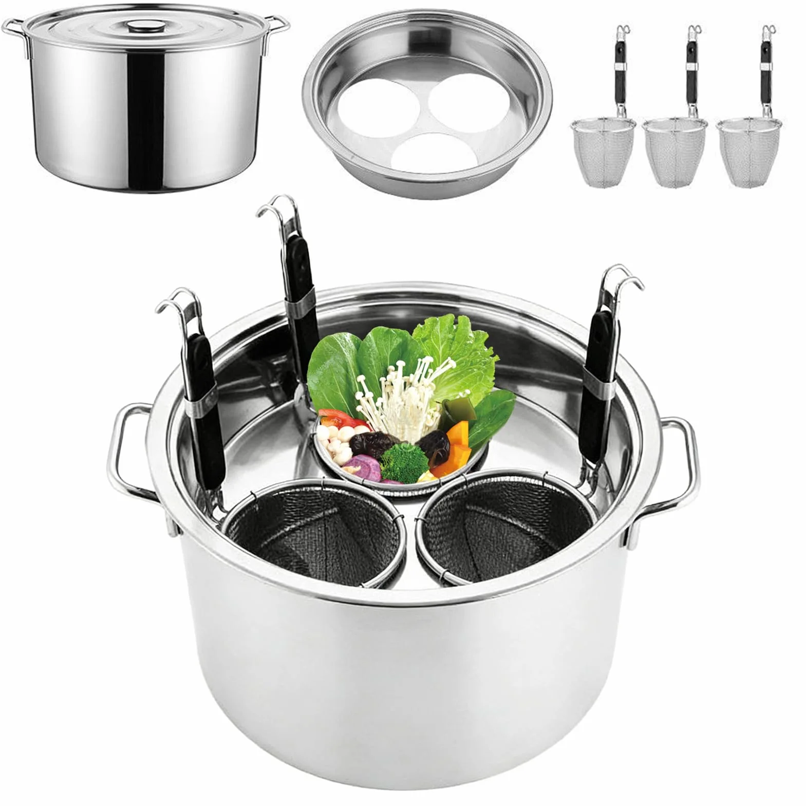 Olla de pasta con colador | Suministros de acero inoxidable para hervir fideos - Olla con colador, para principiantes, profesionales, preparación de comidas, fiestas, reuniones familiares, verduras