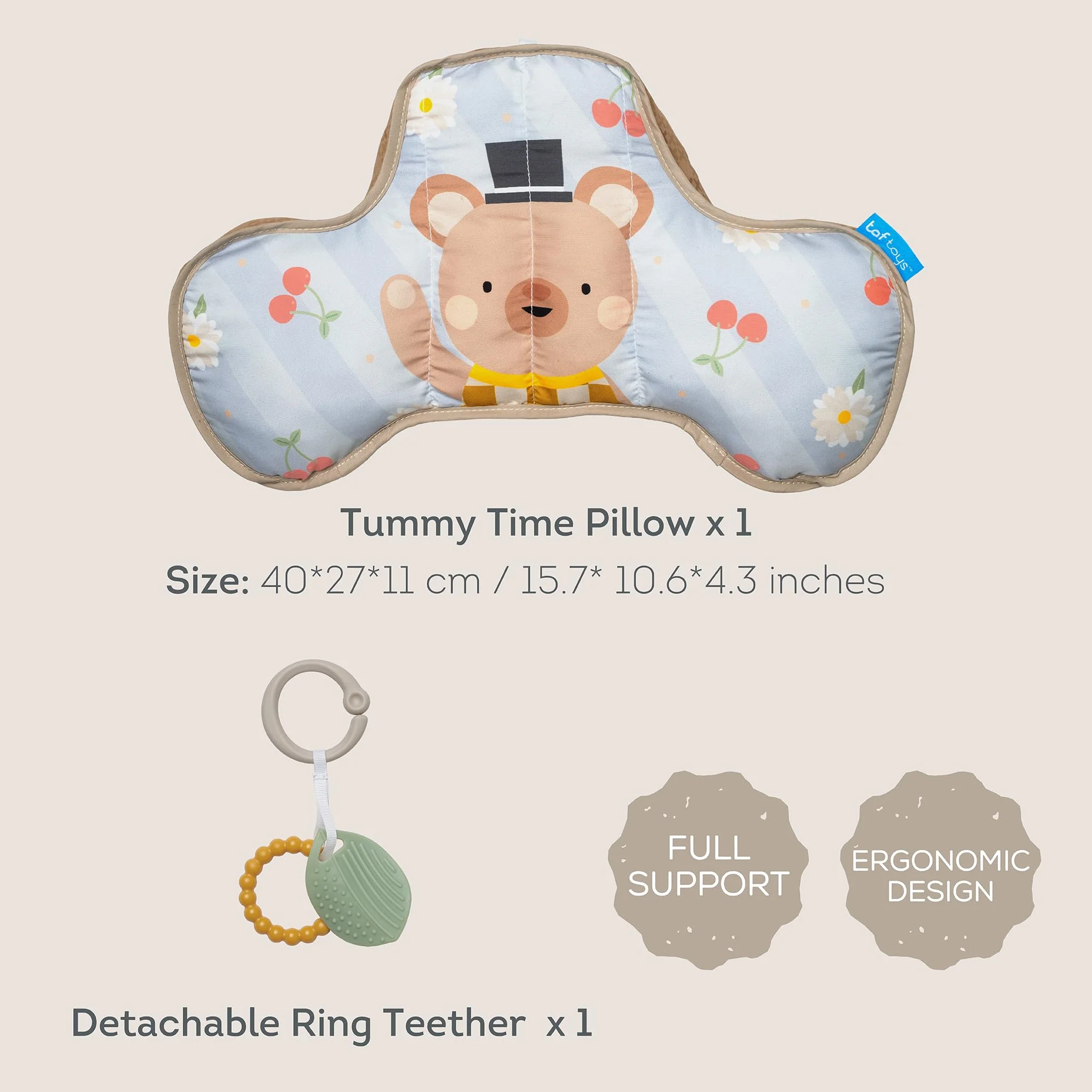 Cojín Tummy Time Bebé Oso 40 x 27 x 11 cm con 2 Juguetes extraíbles