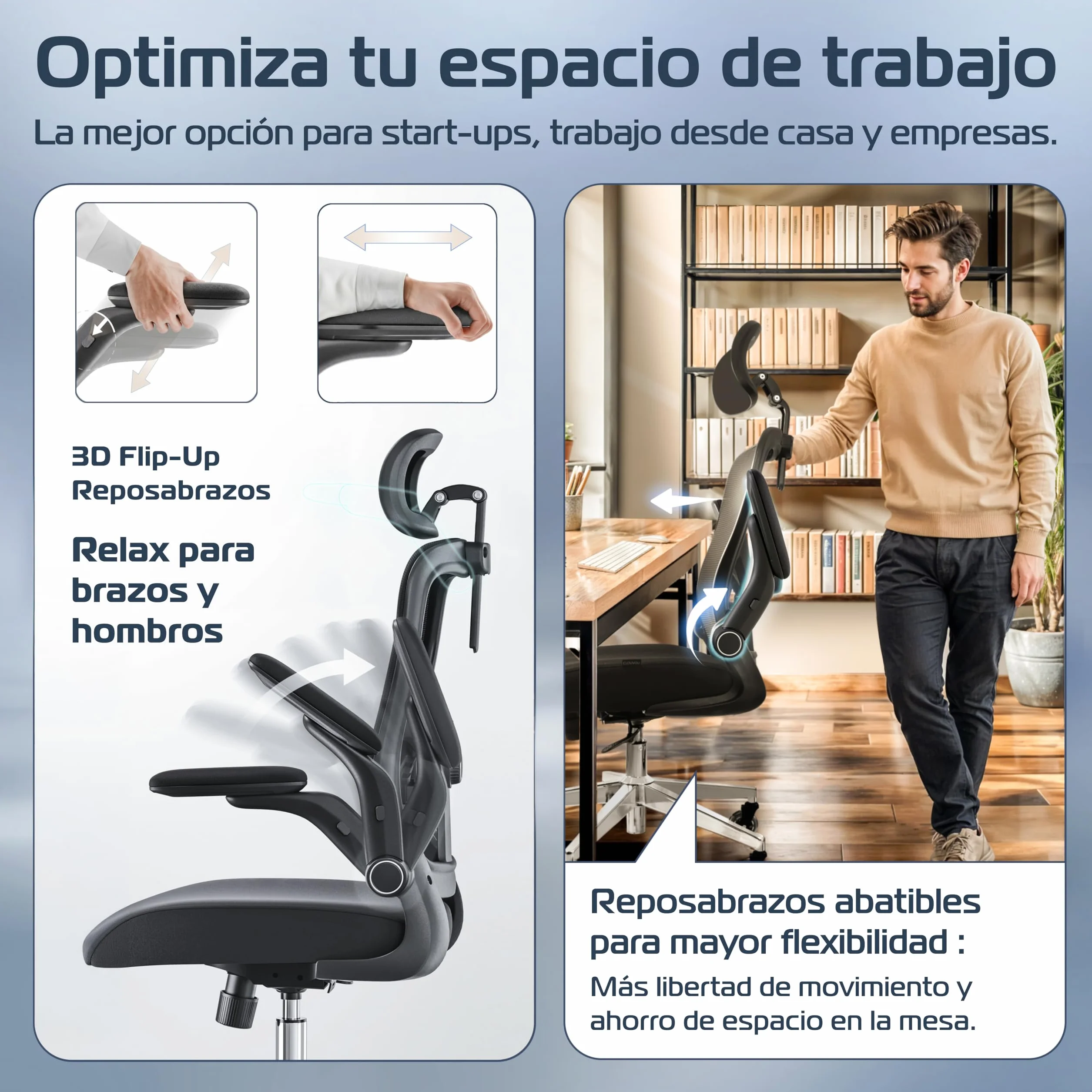 CLOUVOU SmartSeat Silla ergonómica de escitório [GANADORA DE PUREBAS] Silla de Oficina para Gamers Ajustable al 100%, giratoria, cómoda y Resistente hasta 150 kg | Ideal para Trabajo y Estudio