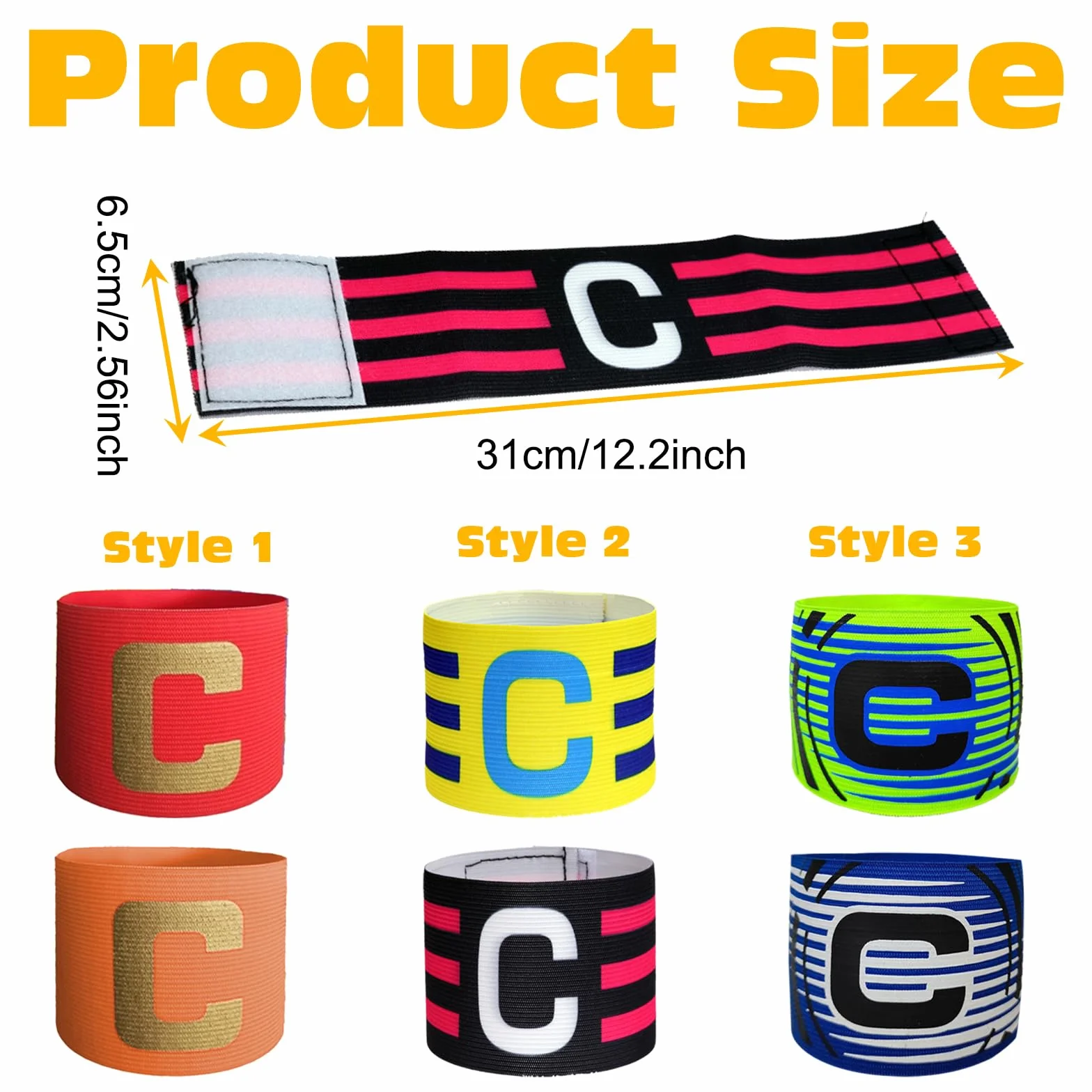 Brazalete Capitán Elástico Ajustable Multicolor para Fútbol Rugby Niños Jóvenes Adultos 6 Piezas