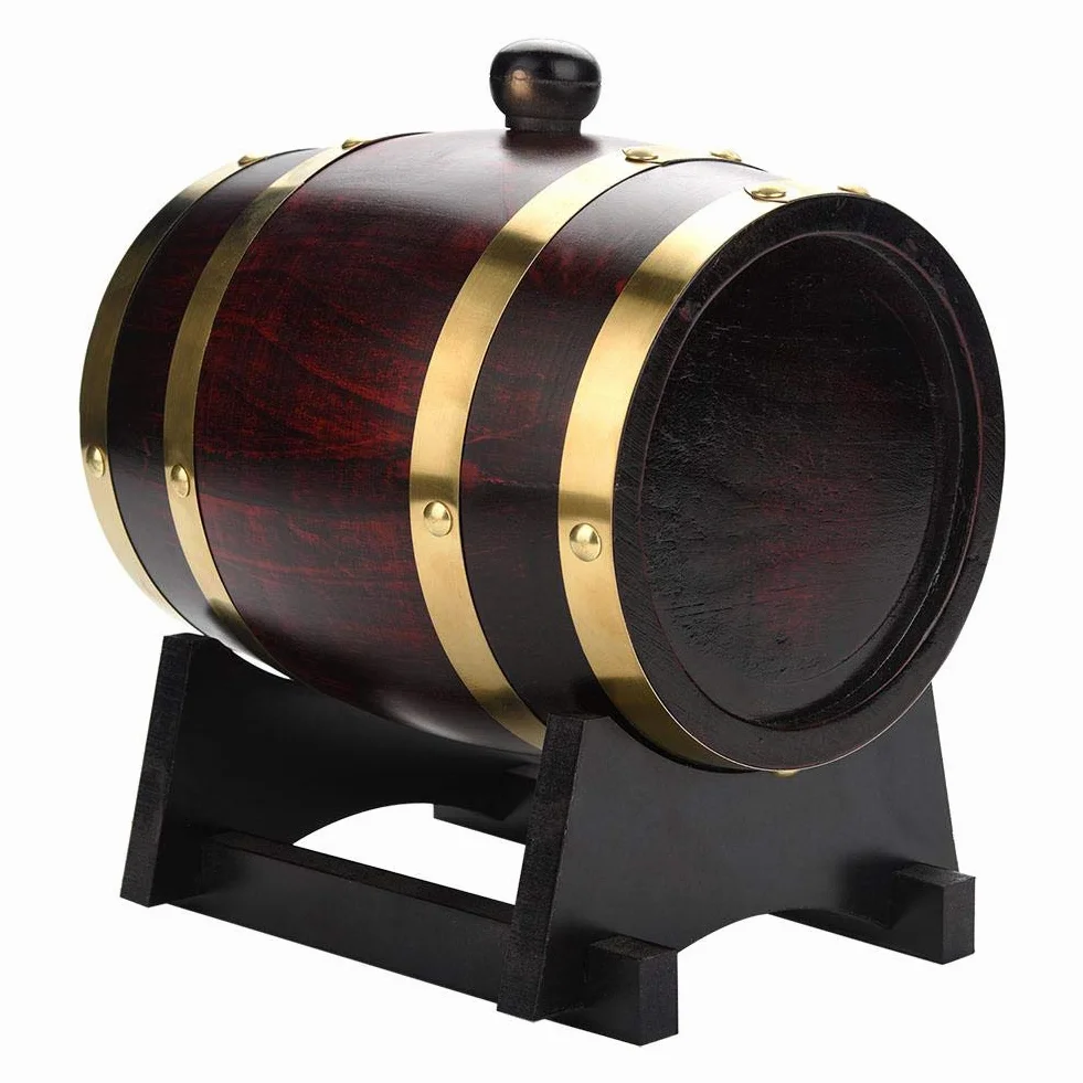 Wakects Barril de Roble de 1,5 Litros, Madera Envejecida Vintage, Dispensador de Vino para Cerveza, Whisky, Ron