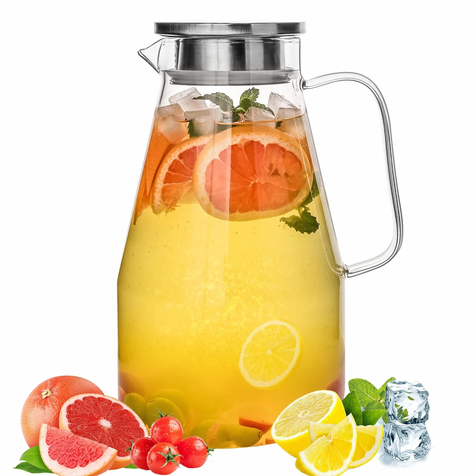 Jarra de vidrio con tapa, jarra de agua de vidrio de 1 galón, jarra de agua caliente/fría, jarra de jugo y té helado con tapa (boca extra ancha)