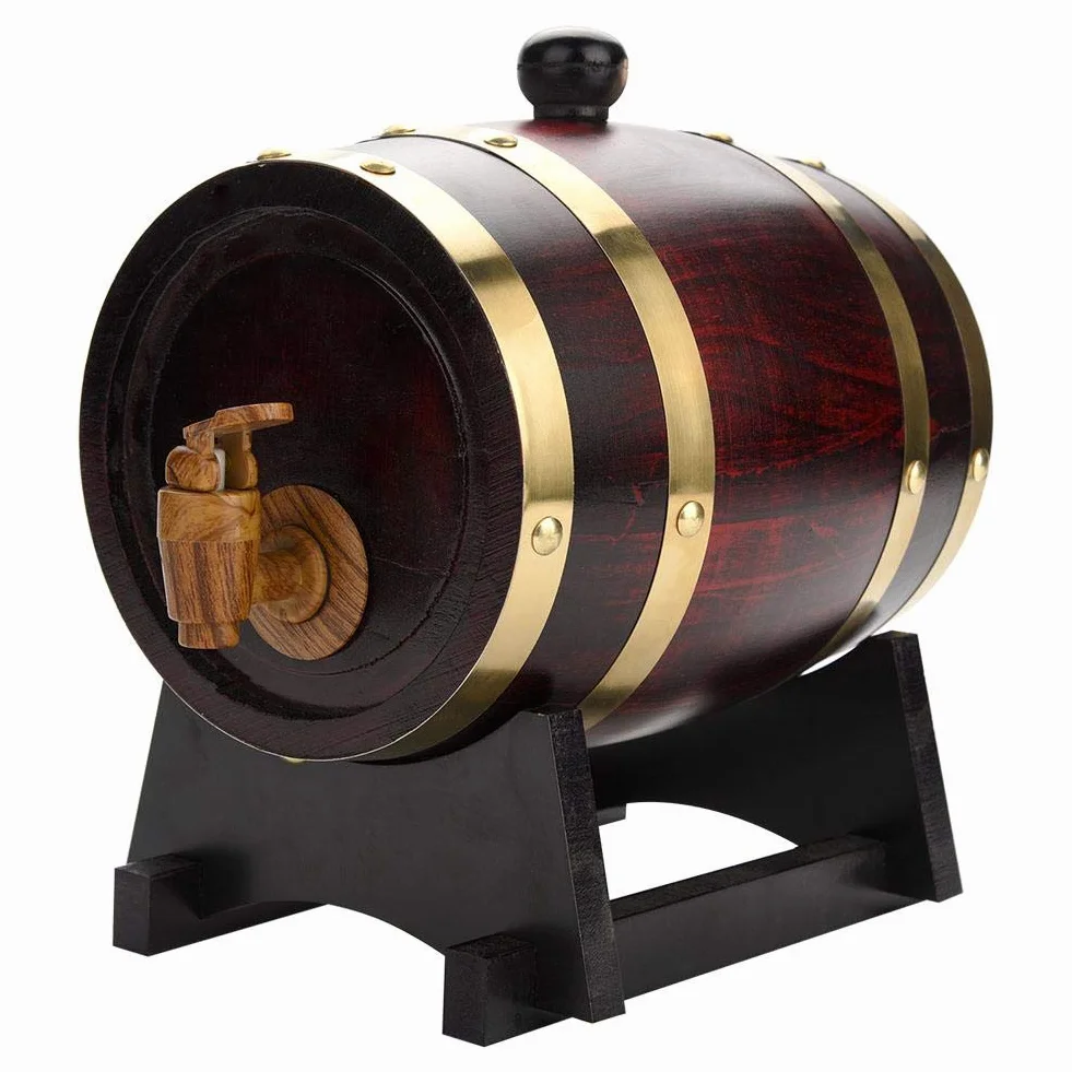 Wakects Barril de Roble de 1,5 Litros, Madera Envejecida Vintage, Dispensador de Vino para Cerveza, Whisky, Ron