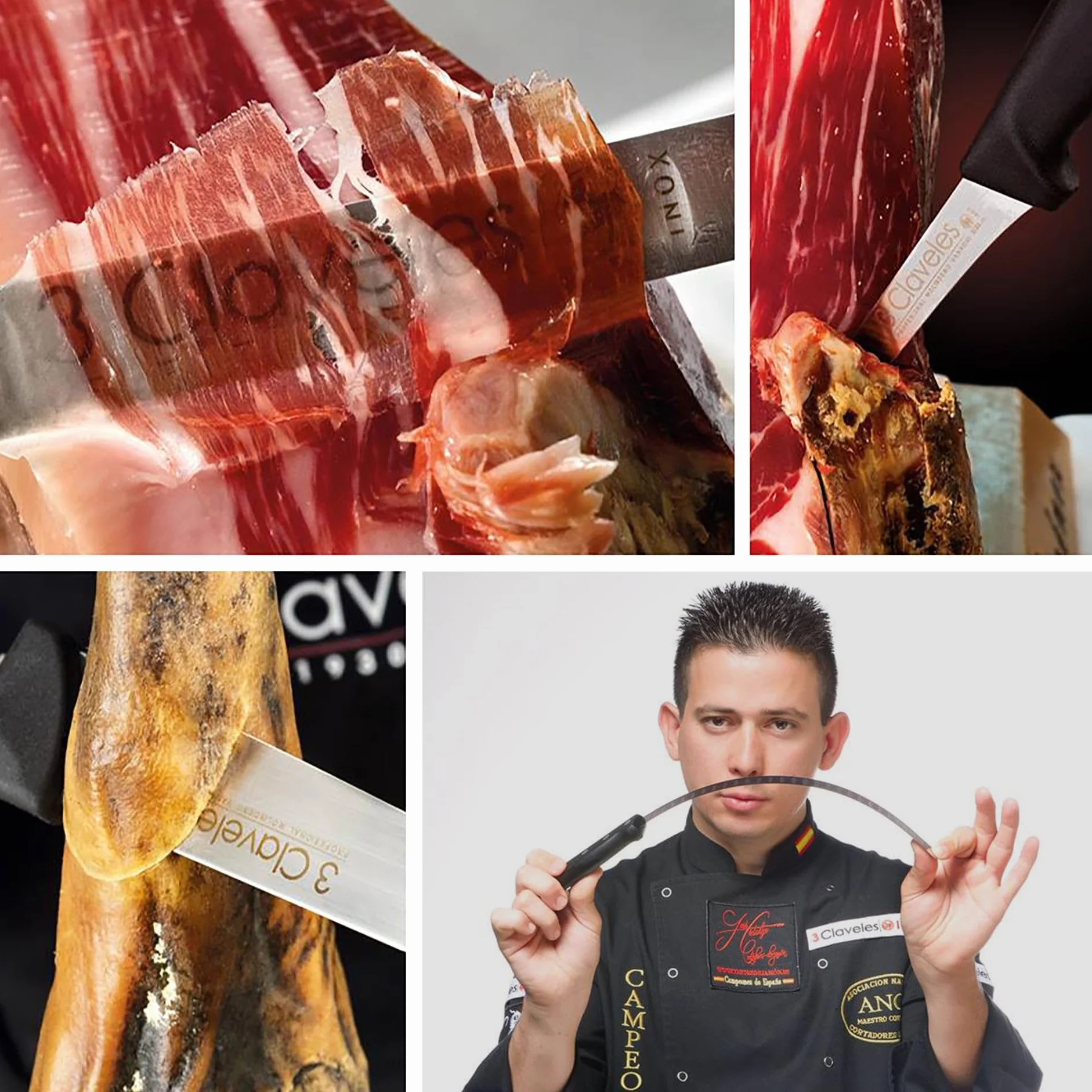 PracticFood Juego de Cuchillos Profesionales Selección Super Chef, Jamonero Alveolado 29 cm con Accesorios (3C PREMIUM II)
