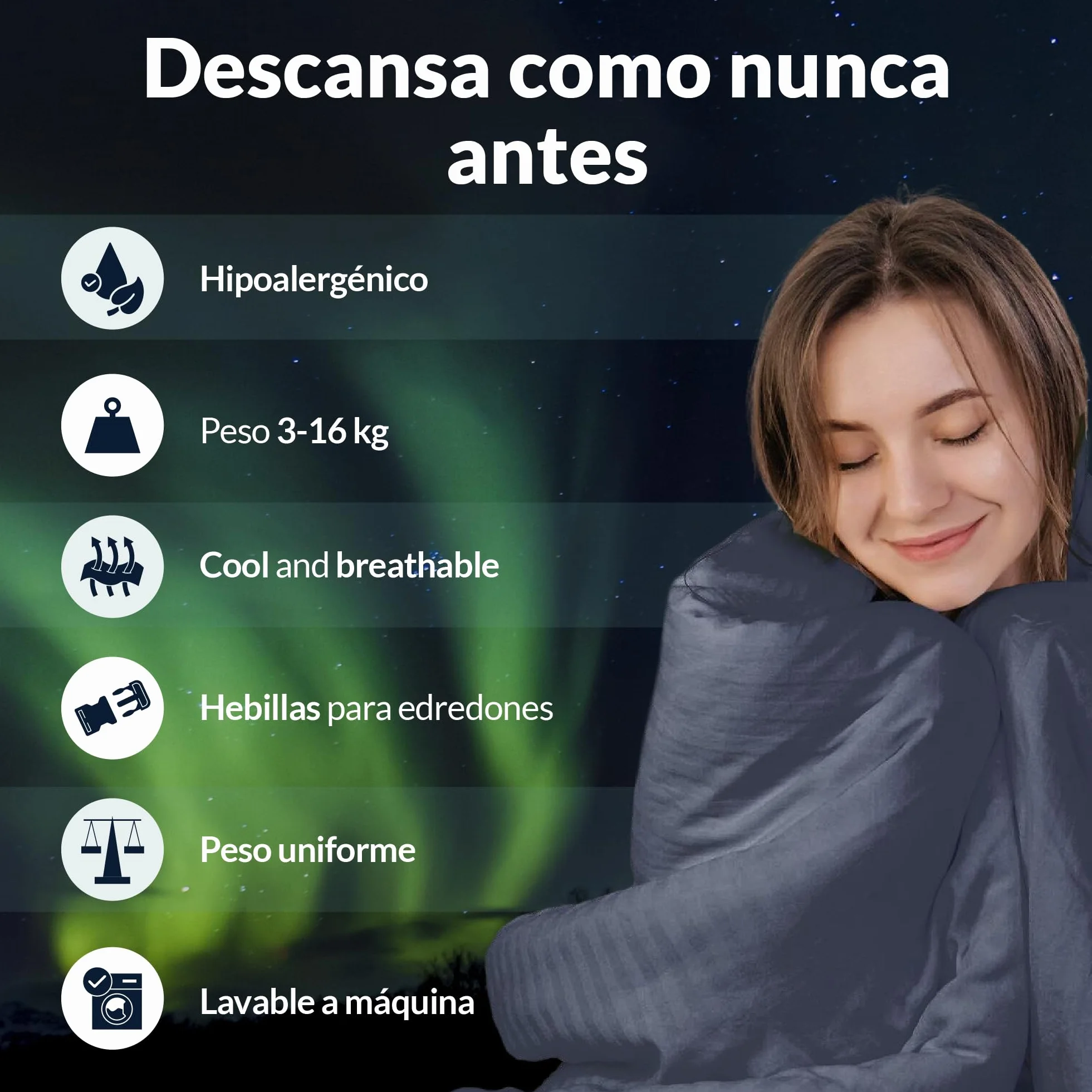 Polar Night Manta Pesada para Adultos - con Perlas de Vidrio, Microfibra, Norma Oeko-Tex® 100 - Transpirable, hipoalergénica, Incluye bucles de Cobertura - 150 x 200 cm, 5-13kg (5) (150 x 200 cm, 9)
