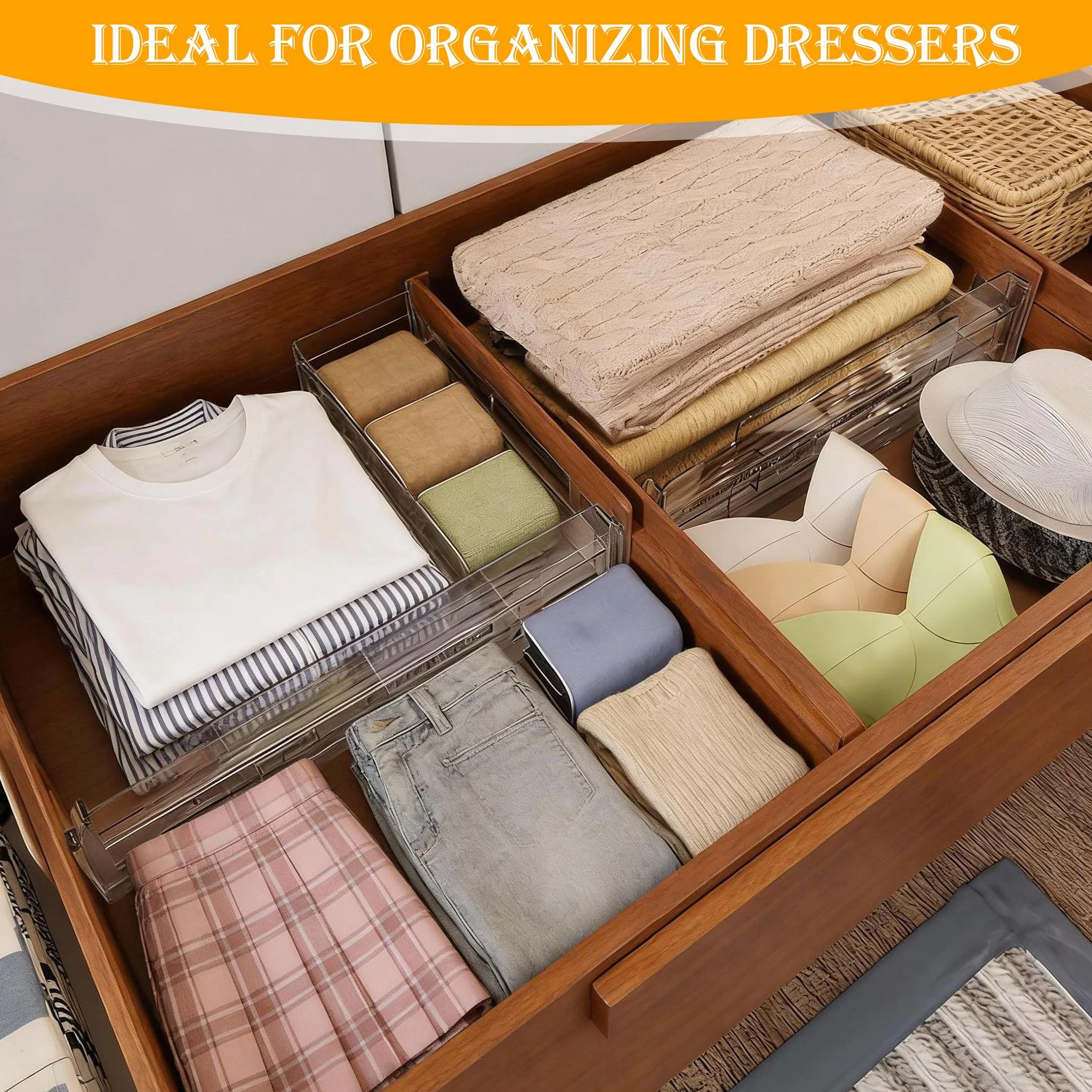 Separadores De Cajones Ajustables 8 Piezas 28,5-50,5 Cm Transparentes Organizador Cajón