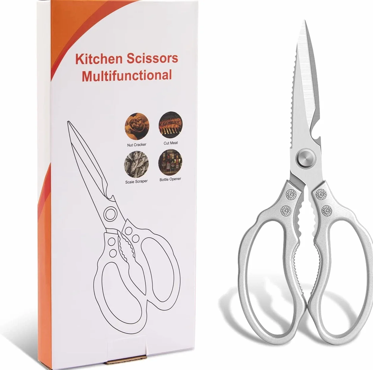 CGBE Tijeras Cocina, Resistentes, Muy Afiladas, Tijeras Cocina Multifunción Acero Inoxidable, Tijeras Multiusos para Aves, Carne, Pescado, Huesos, Pollo, Barbacoa, Verduras