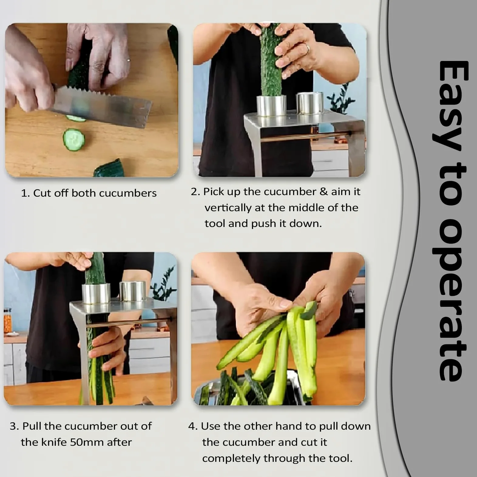 Cortador de pepino para sushi, 3 combinaciones de cuchillas, acero inoxidable, diseño en ángulo para hacer ensaladas, cocinar, preparar comidas, práctica herramienta de pepino y zanahoria