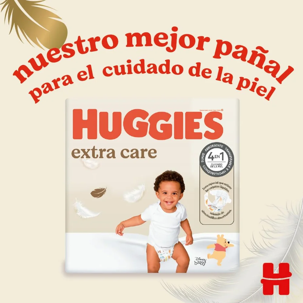 Huggies Extra Care Pañal para bebé Talla 3 (5-9 kg) 96 pañales con almohadillas extra suaves