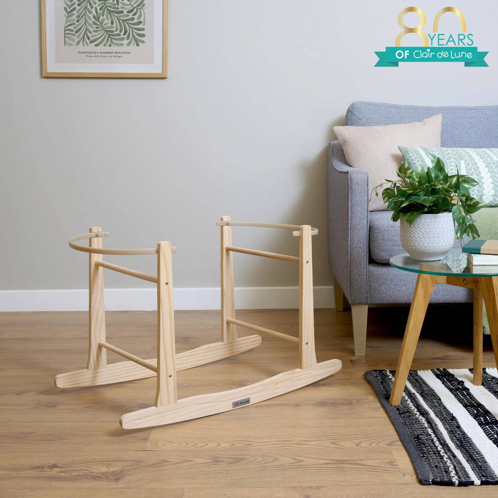 Clair de Lune Wooden Rocking Moses Basket Stand Natural