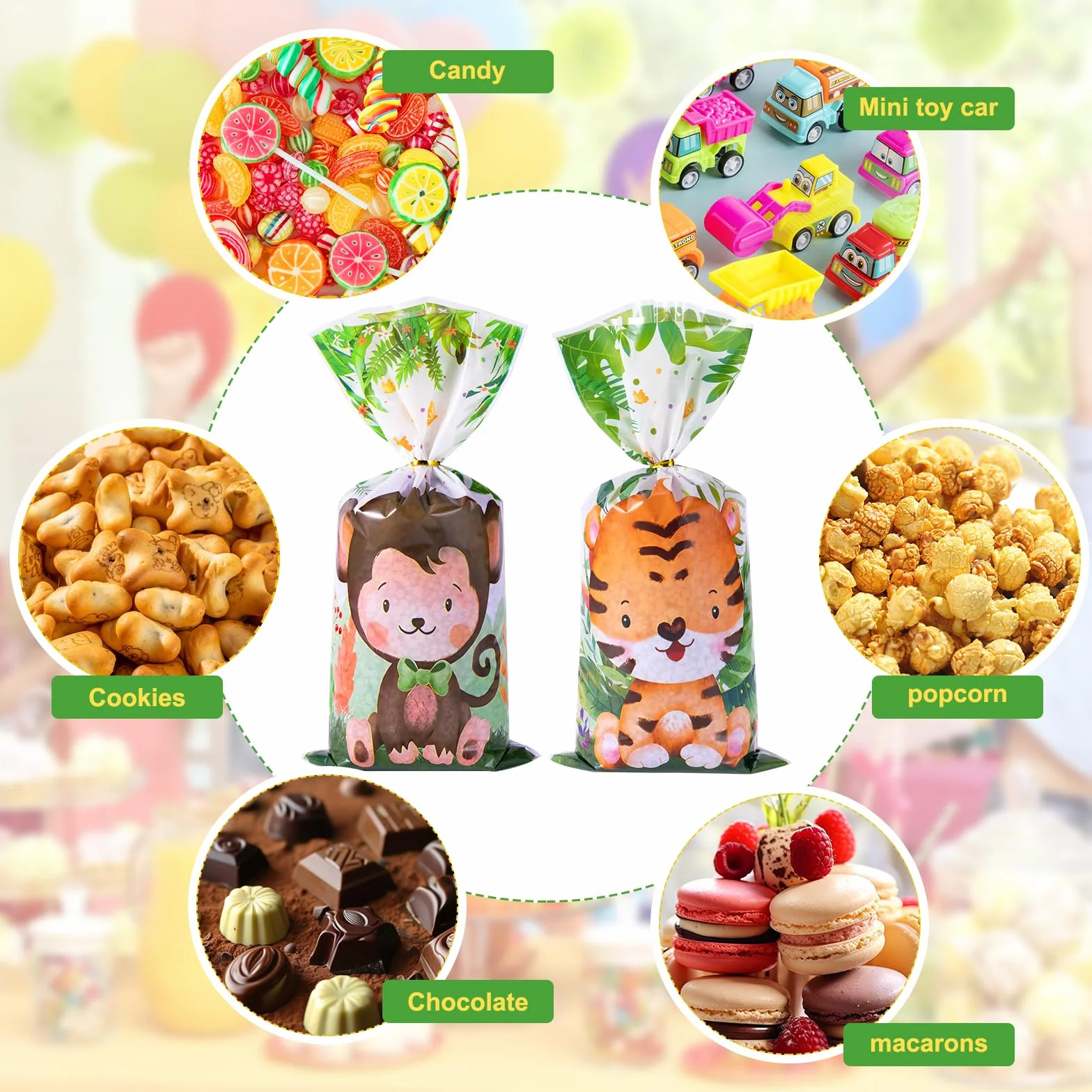 50pcs Bolsas Regalo de Plástico Animales, Bolsas Cumpleaños Infantil Chuches Regalo Bolsitas Celofán para envolver regalos fiestas de cumpleaños infantiles, fiestas temáticas y mucho