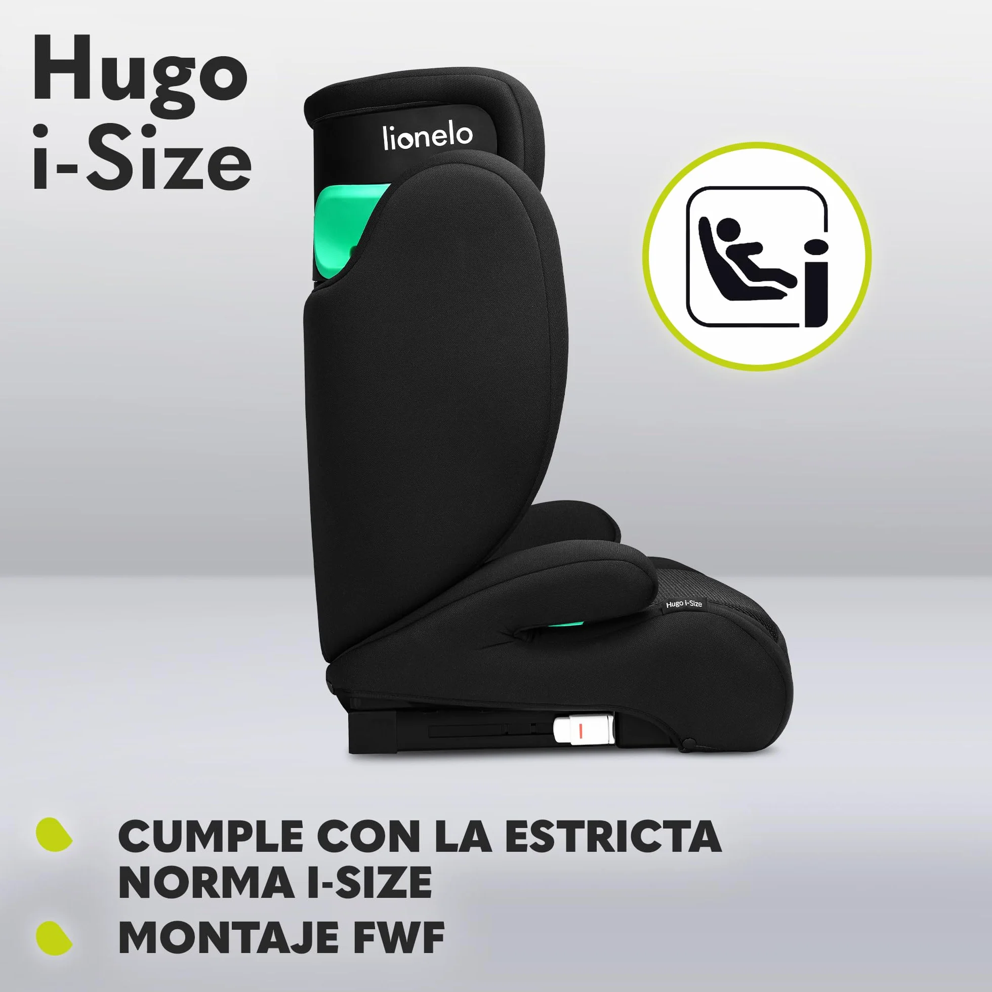 LIONELO HUGO I-SIZE Silla de coche para bebés, Grupo 2 3, de 100 cm a 150 cm Montaje ISOFIX Reposacabezas Memory Foam ajustable Protección lateral Reposabrazos cómodos Respaldo extraíble