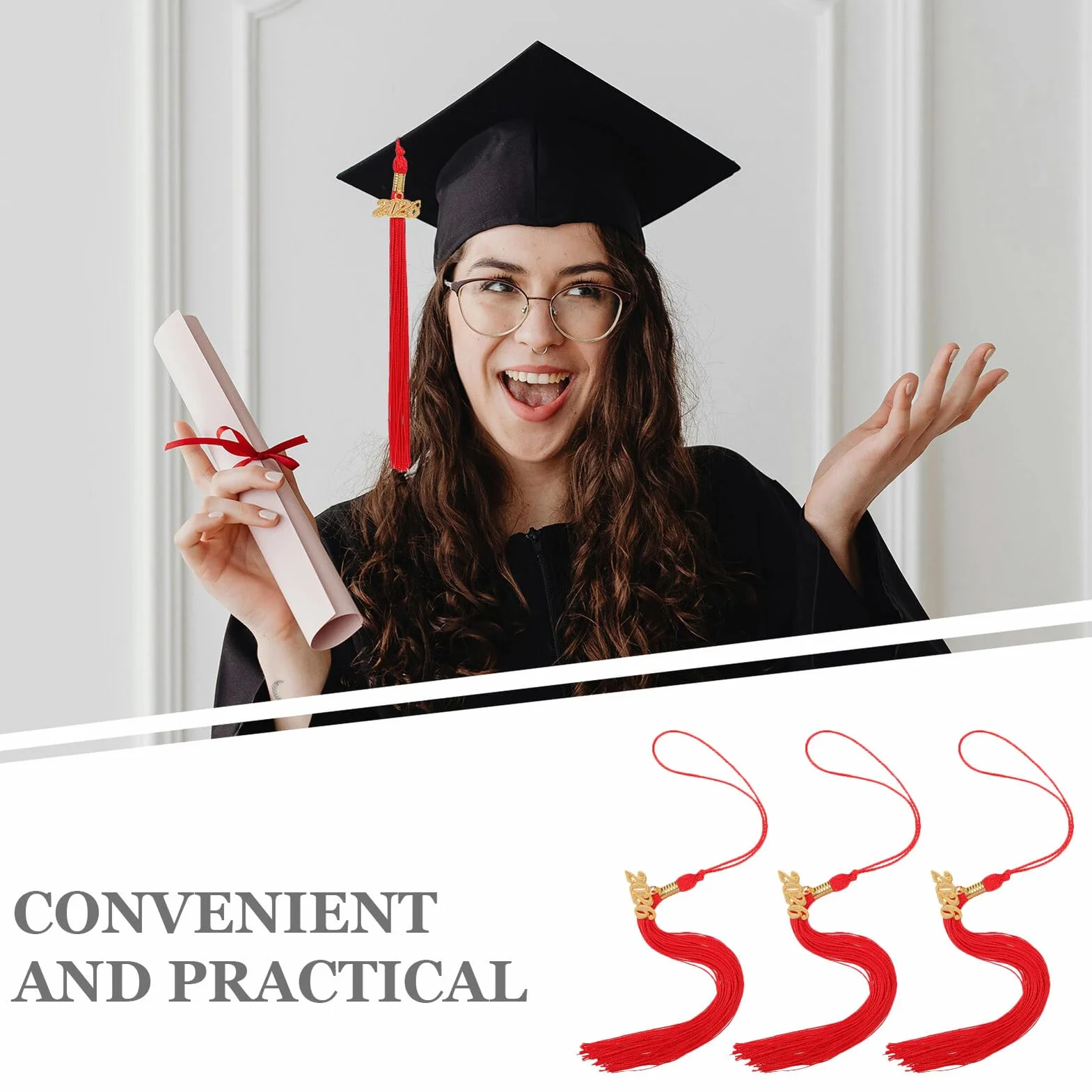 CALLARON 12 Piezas Borla para Birrete de Graduación Roja 2026 con Dije Decorativo, Material de Poliéster y Aleación de Zinc, Accesorio Reemplazable para Temporada de Graduación