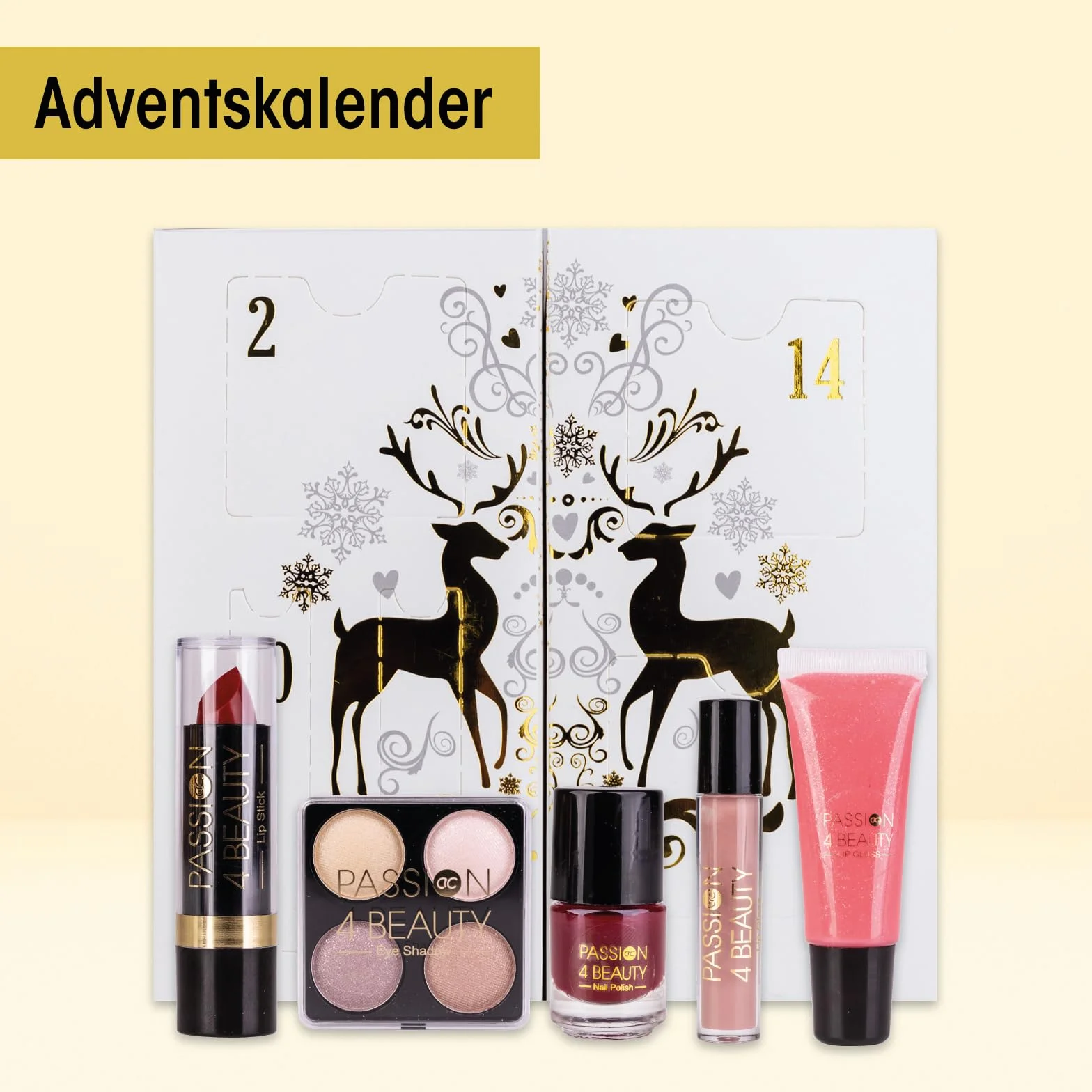 Accentra – calendario de Adviento de belleza con 24 artículos de maquillaje&cosméticos- Calendario para mujeres con brillo de labios, rímel esmalte de uñas, sombras de ojos, aplicadores y más