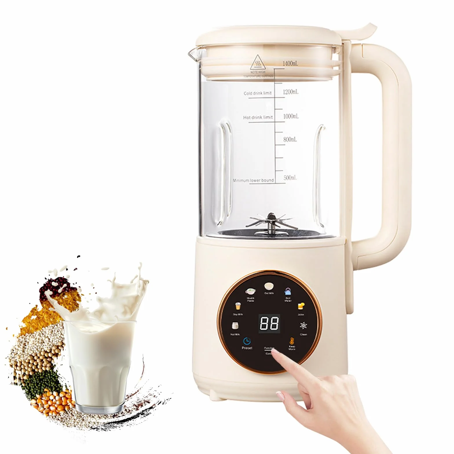 Milky - Máquina de leche vegetal 8 en 1, 1400 ml, máquina de leche de soja con inicio de retardo, autolimpieza, purificador de leche vegetal, exprimidor de avena