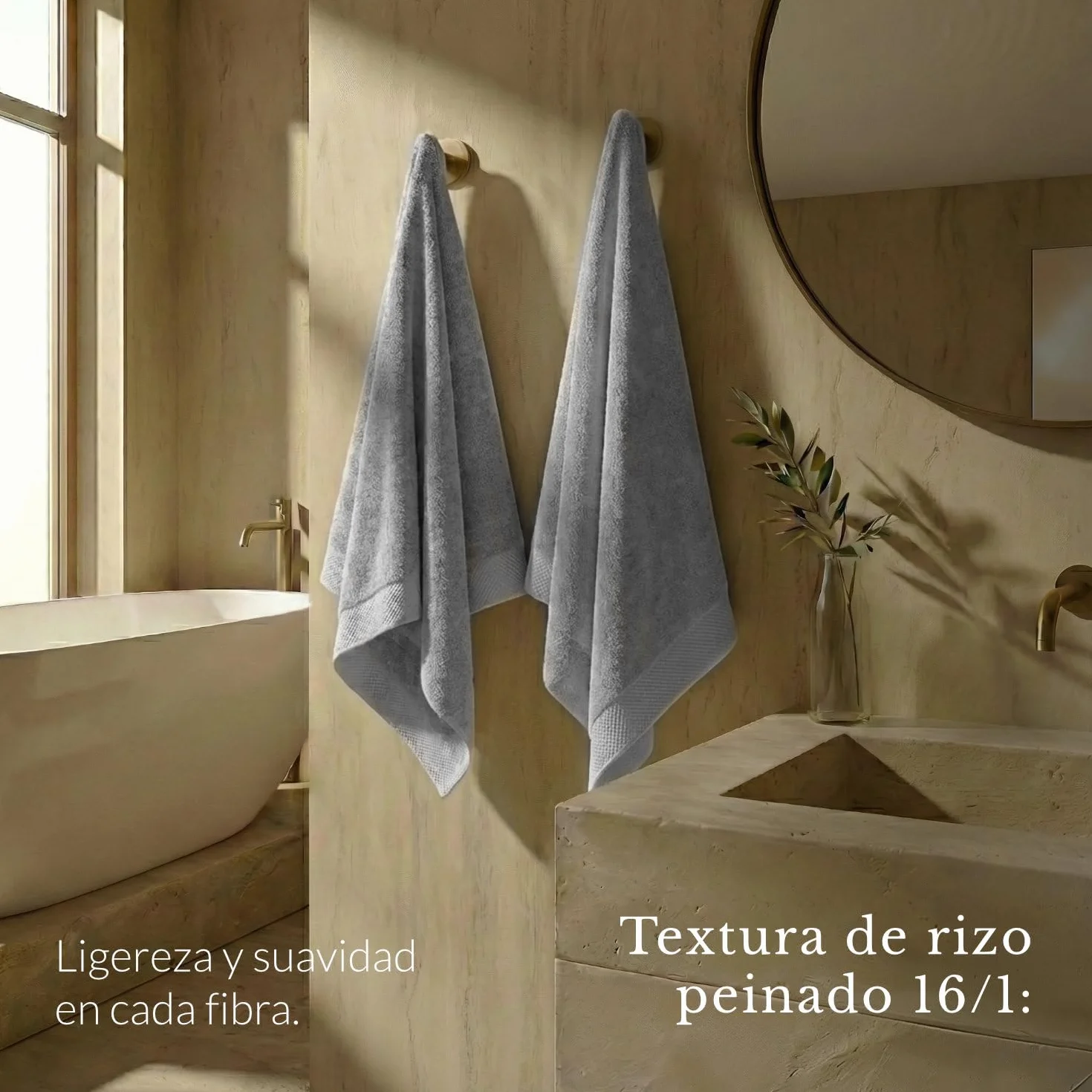 Oasis Juego de 2 Toallas Ducha 70x140 cm Gris | 100% Algodón Toalla de Baño Rizo con Hilo 16/1 Peinado Turco 550 gsm | Toallas de Lujo con Alta Absorción Y Suavidad SPA | Oeko-Tex®