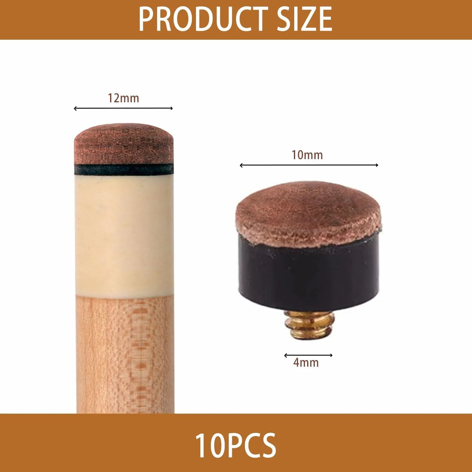 Set de 10 Puntas de Billar de 10 mm, Puntas de Cuero con Rosca de Metal para Tacos de Snooker y Billar, Fácil Instalación, Durabilidad Superior, Mejora el Control y Rendimiento en el Juego