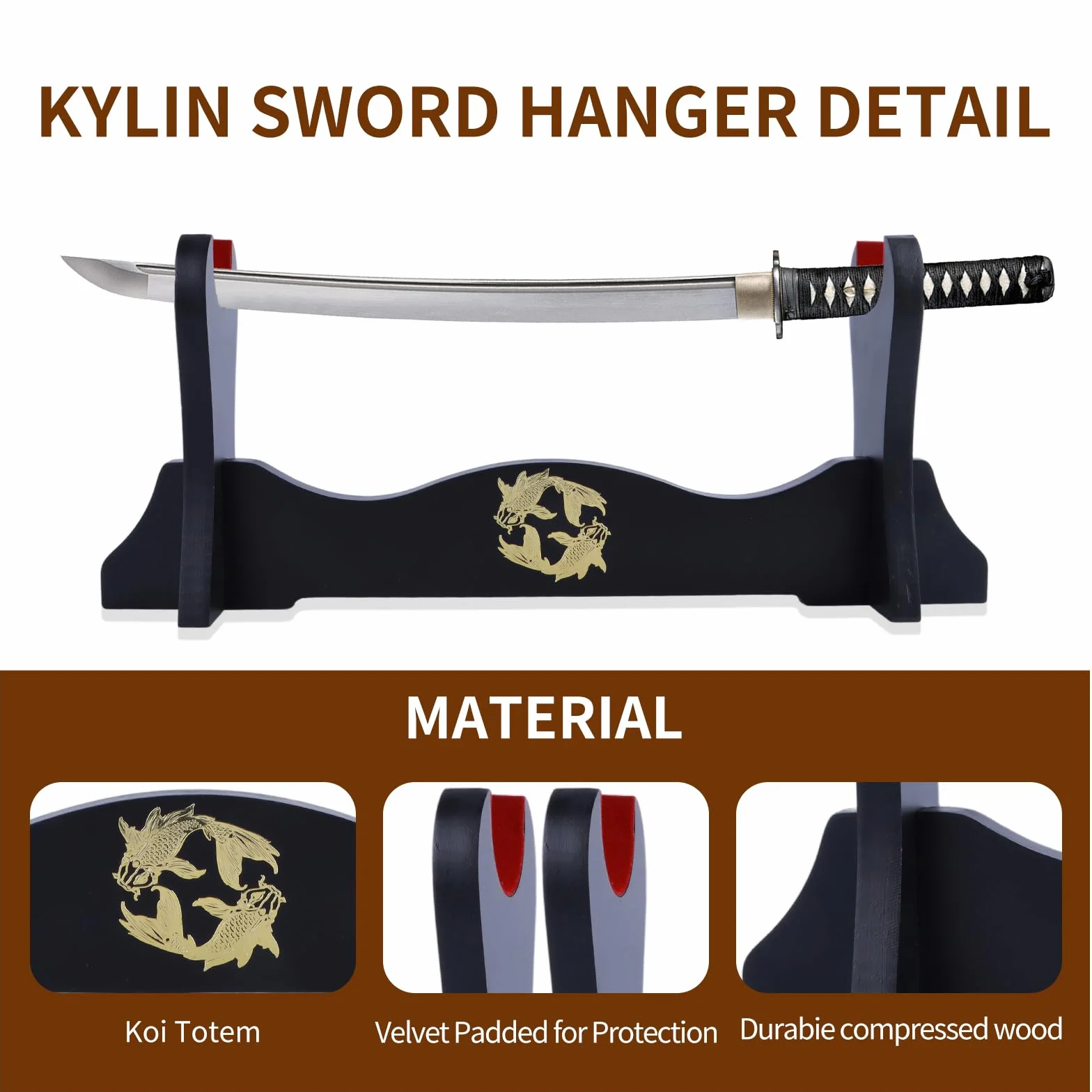 Soporte de Katana de Terciopelo Japonés Acolchado - Estante de Exhibición de Samurai 4 Niveles