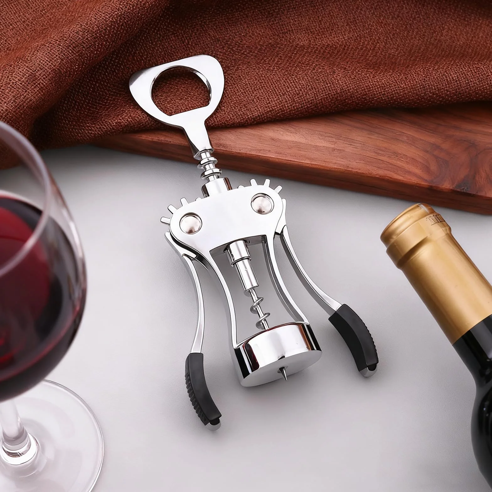 Abridor de botellas 2 en 1, sacacorchos de ala para vino tinto, sacacorchos de metal para cocina, restaurante, castillo y bares